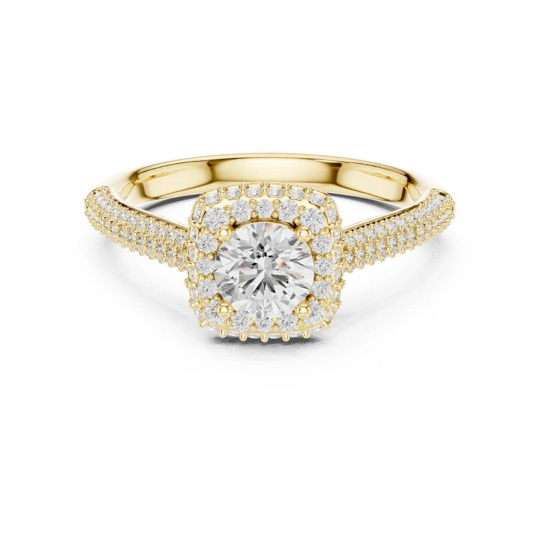 Bridal Double Halo Diamond Ring, Round Cut White Gold Ring, Pave Band Engagement Ring, Anniversary Gift Idea