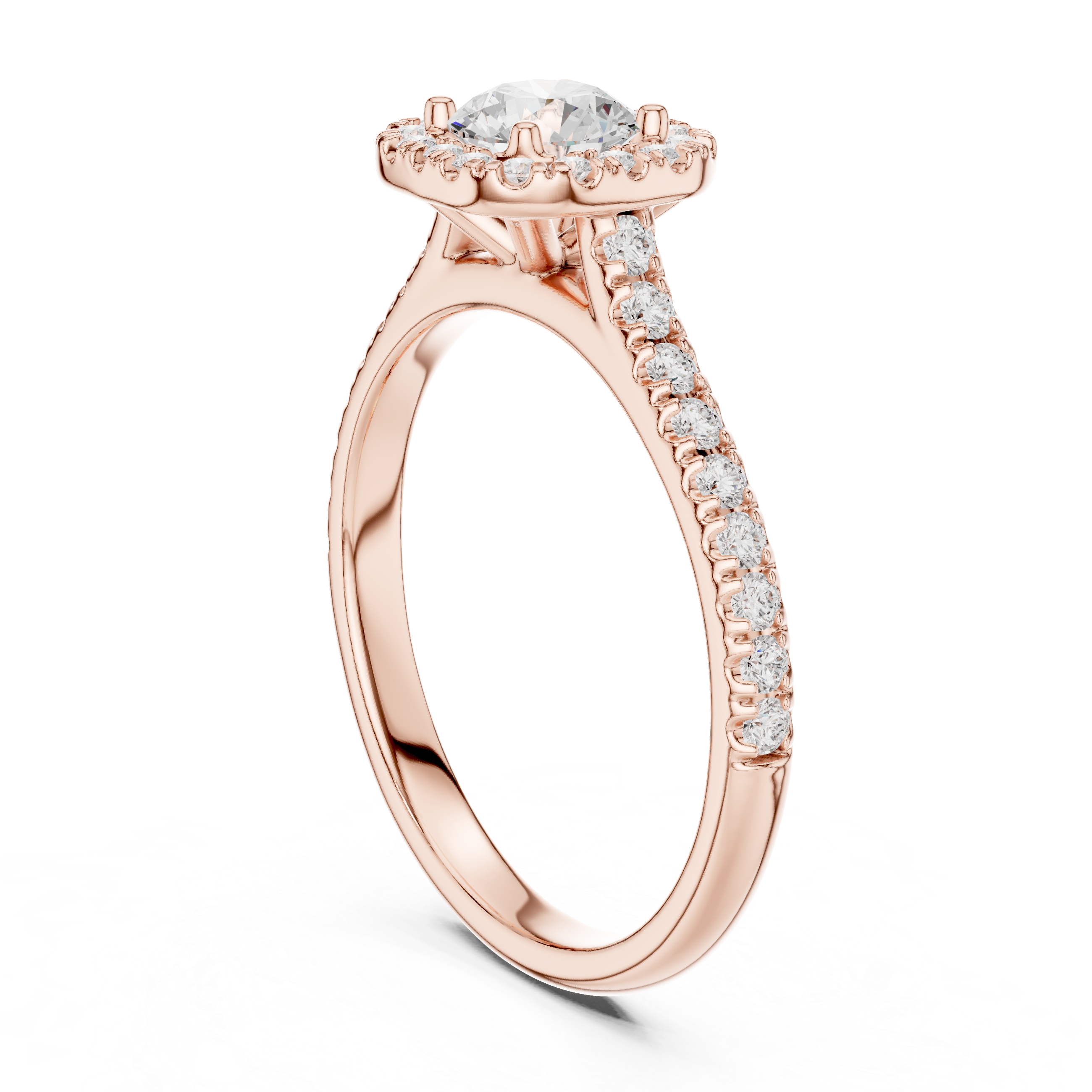 Modern Classic Halo Ring with Prong Setting & Diamond Accents