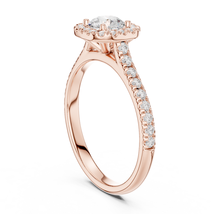 Modern Classic Halo Ring with Prong Setting & Diamond Accents