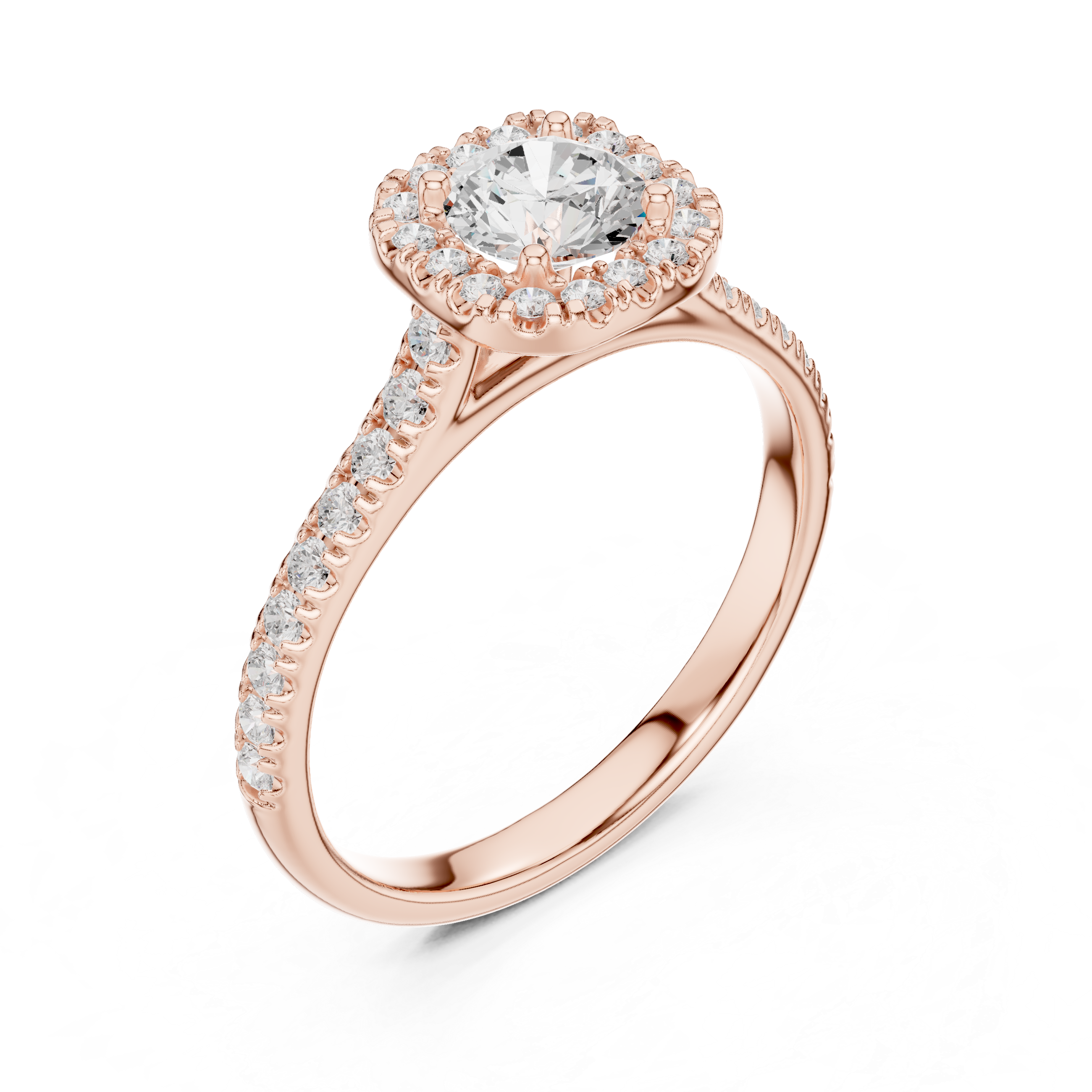Modern Classic Halo Ring with Prong Setting & Diamond Accents