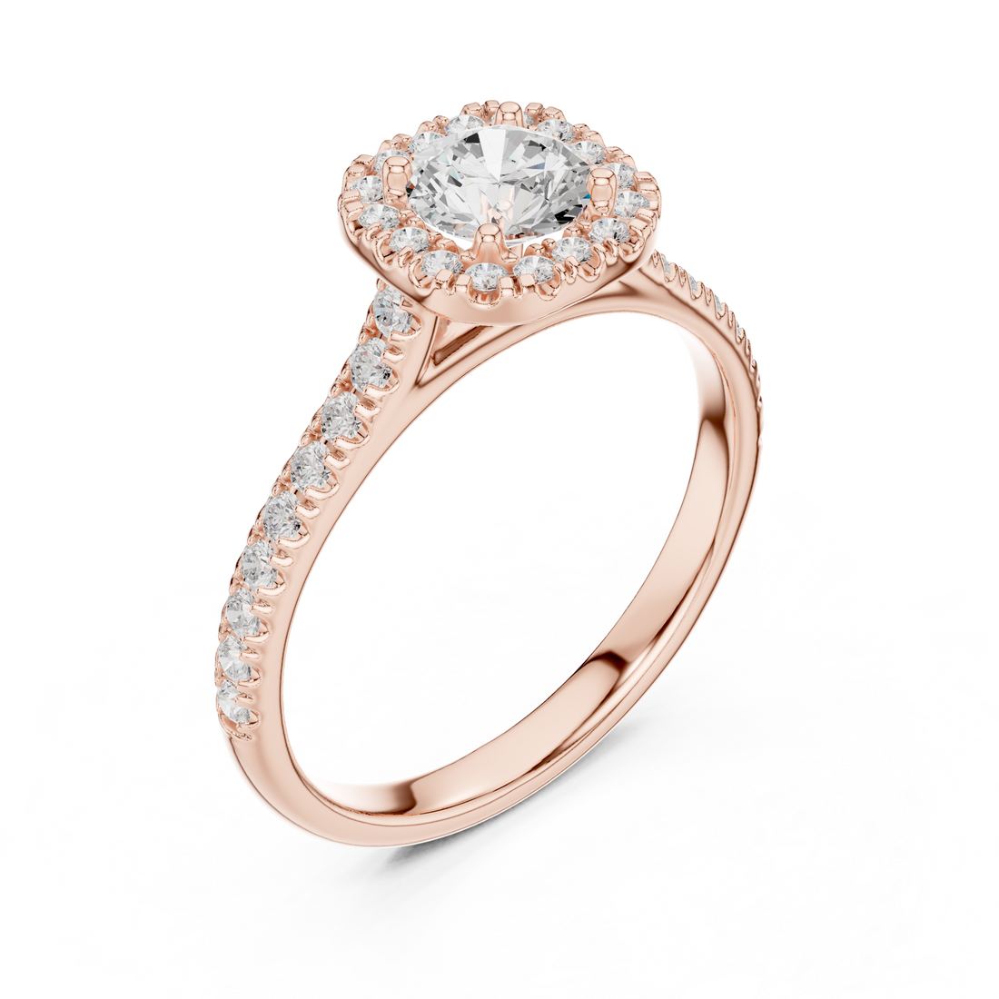 Modern Classic Halo Ring with Prong Setting & Diamond Accents