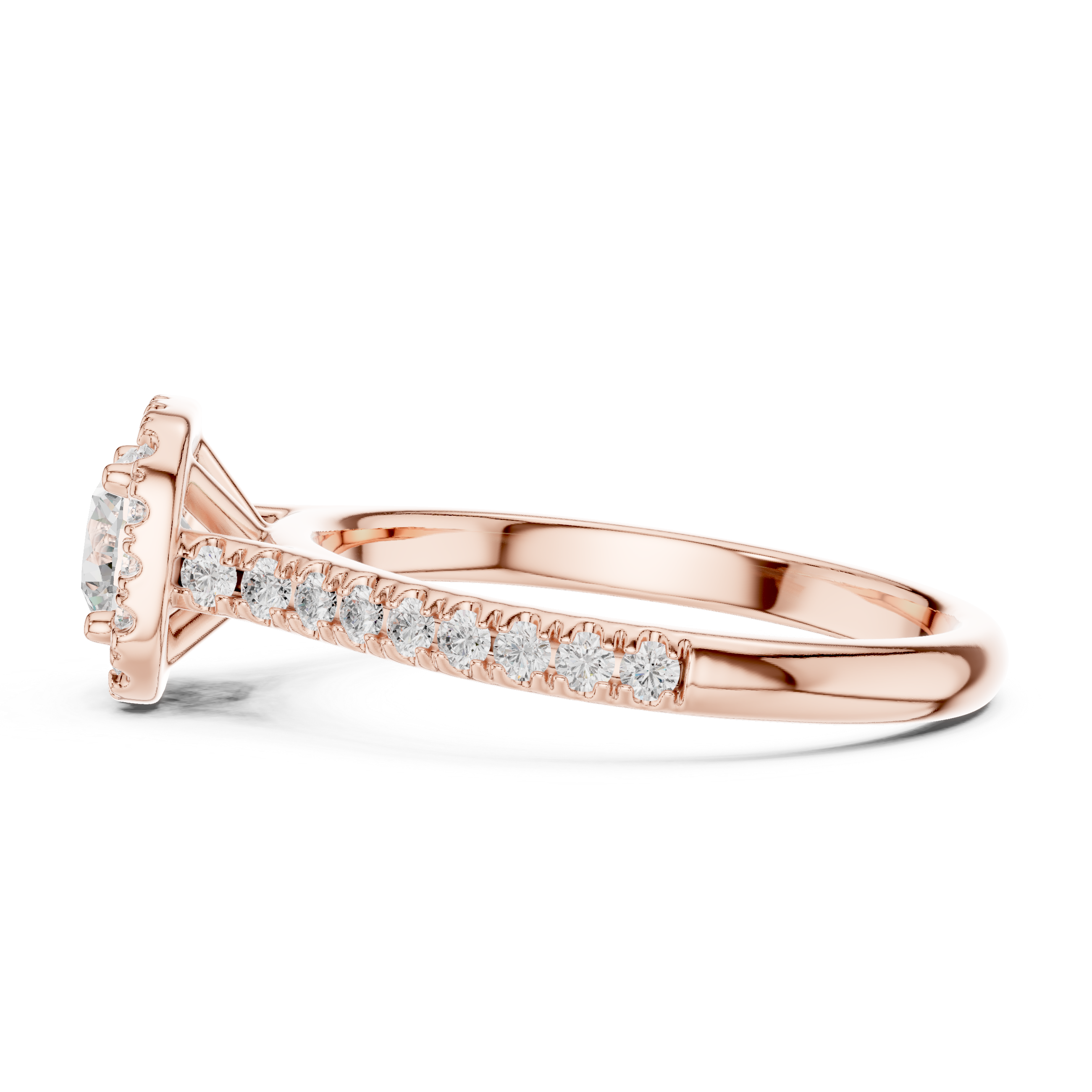 Modern Classic Halo Ring with Prong Setting & Diamond Accents