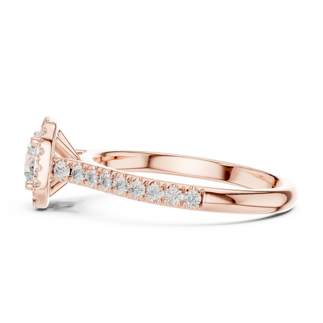 Modern Classic Halo Ring with Prong Setting & Diamond Accents