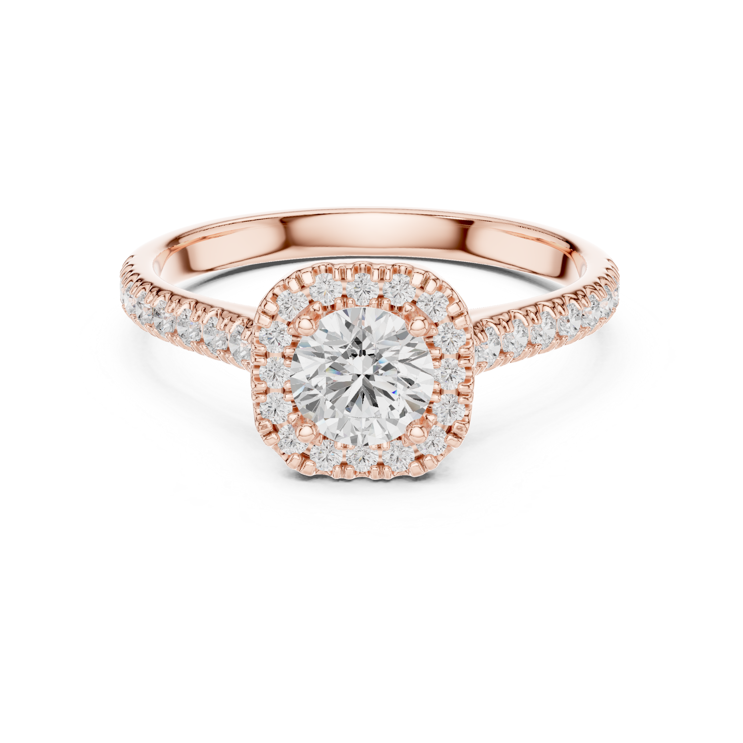 Modern Classic Halo Ring with Prong Setting & Diamond Accents
