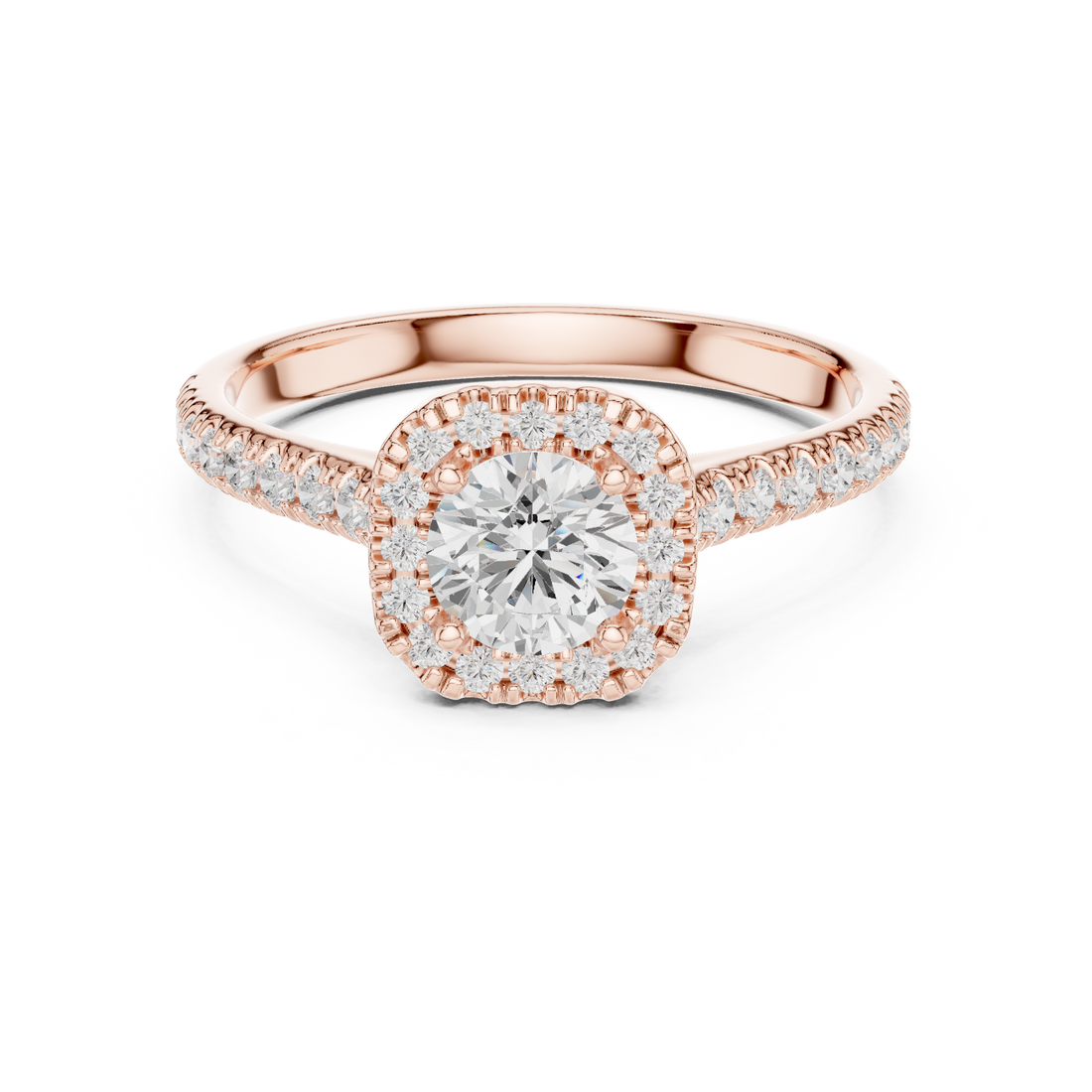 Modern Classic Halo Ring with Prong Setting & Diamond Accents