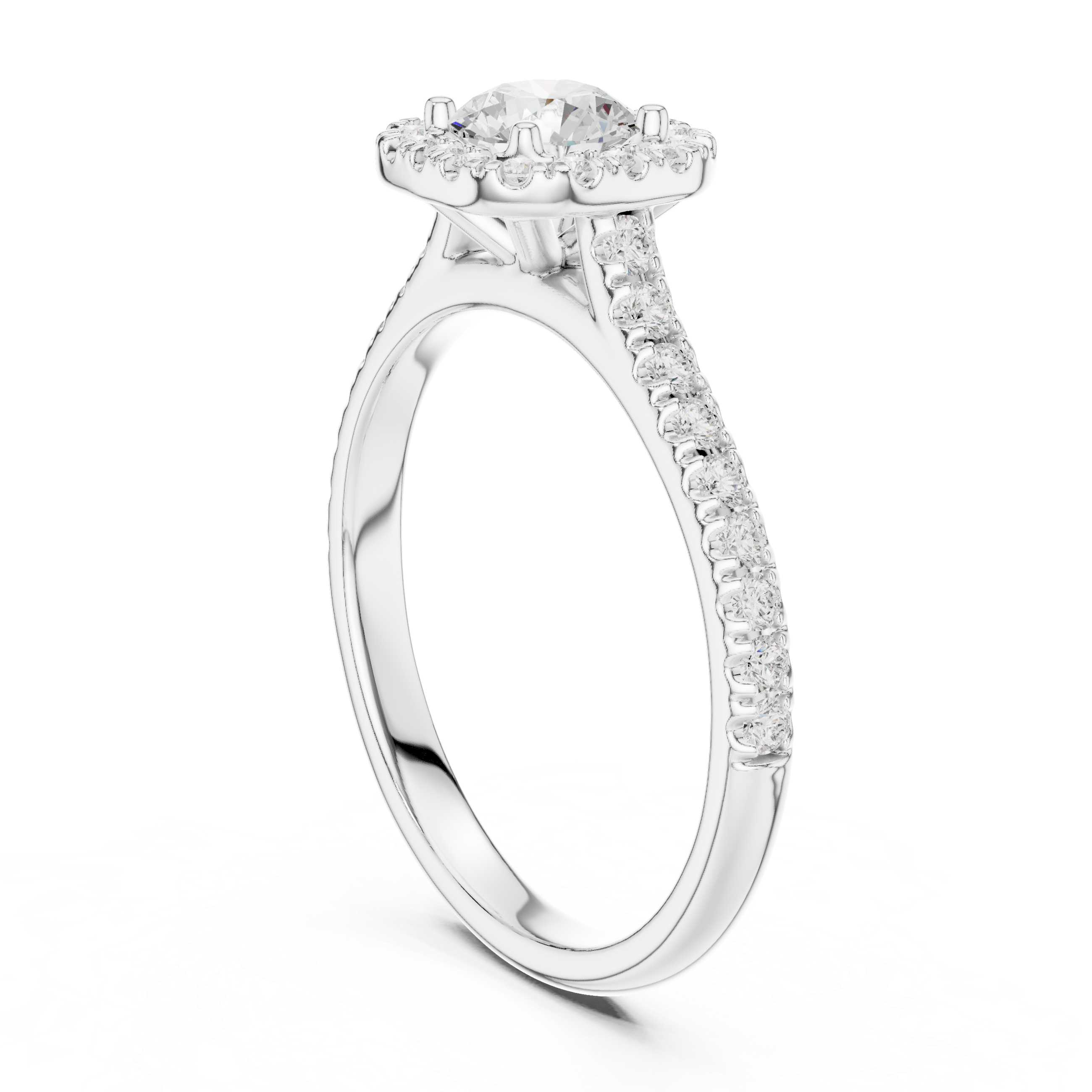 Modern Classic Halo Ring with Prong Setting & Diamond Accents