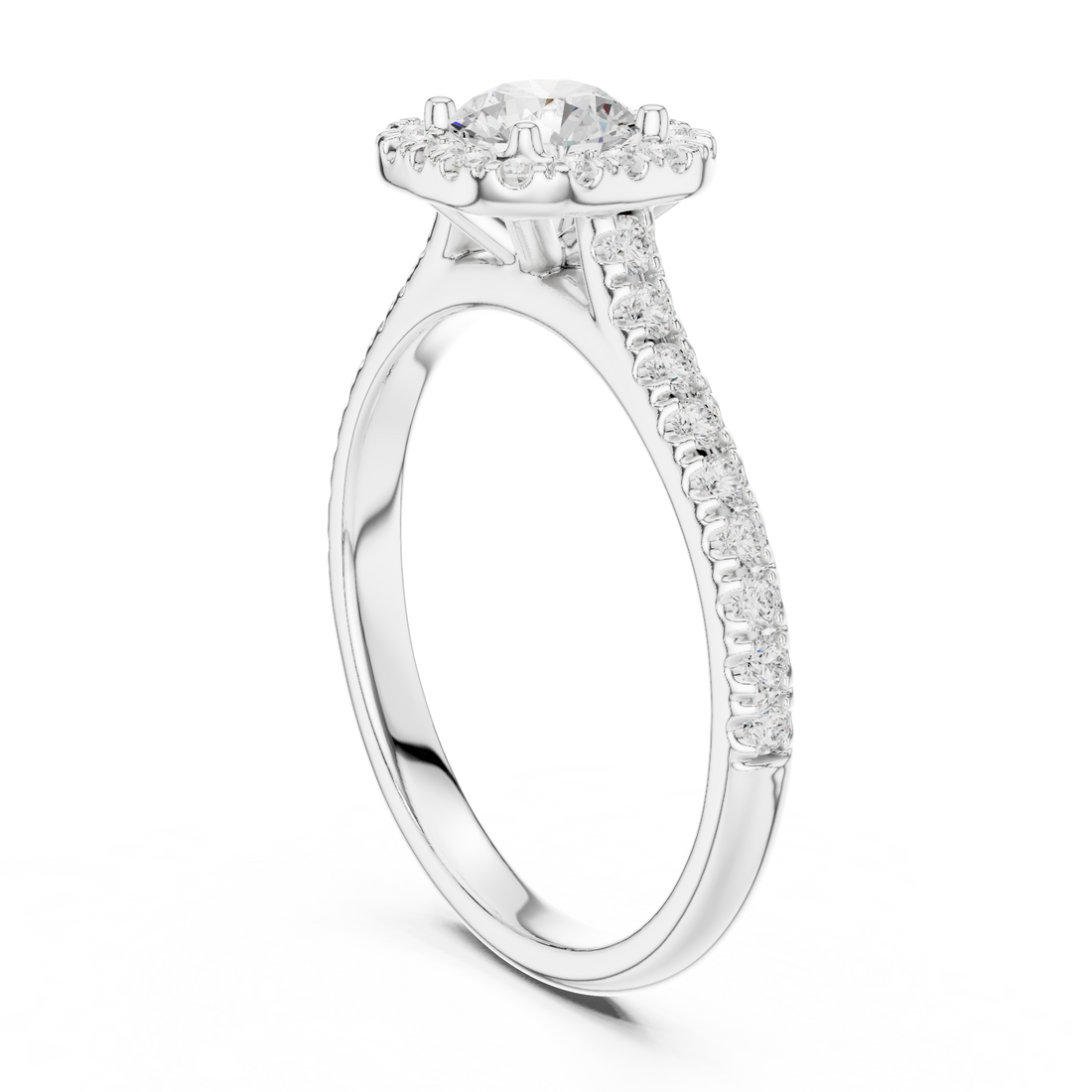 Modern Classic Halo Ring with Prong Setting & Diamond Accents