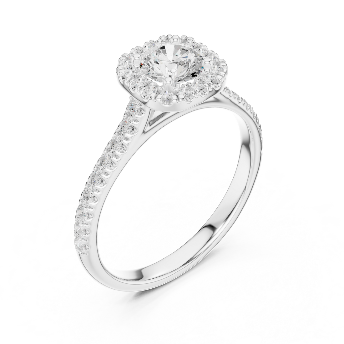 Modern Classic Halo Ring with Prong Setting & Diamond Accents