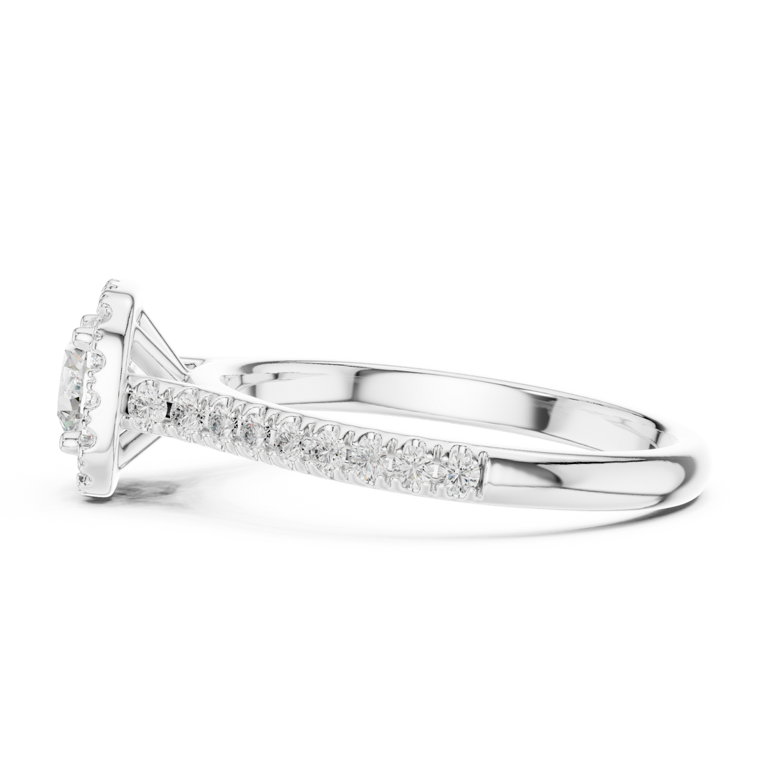 Modern Classic Halo Ring with Prong Setting & Diamond Accents