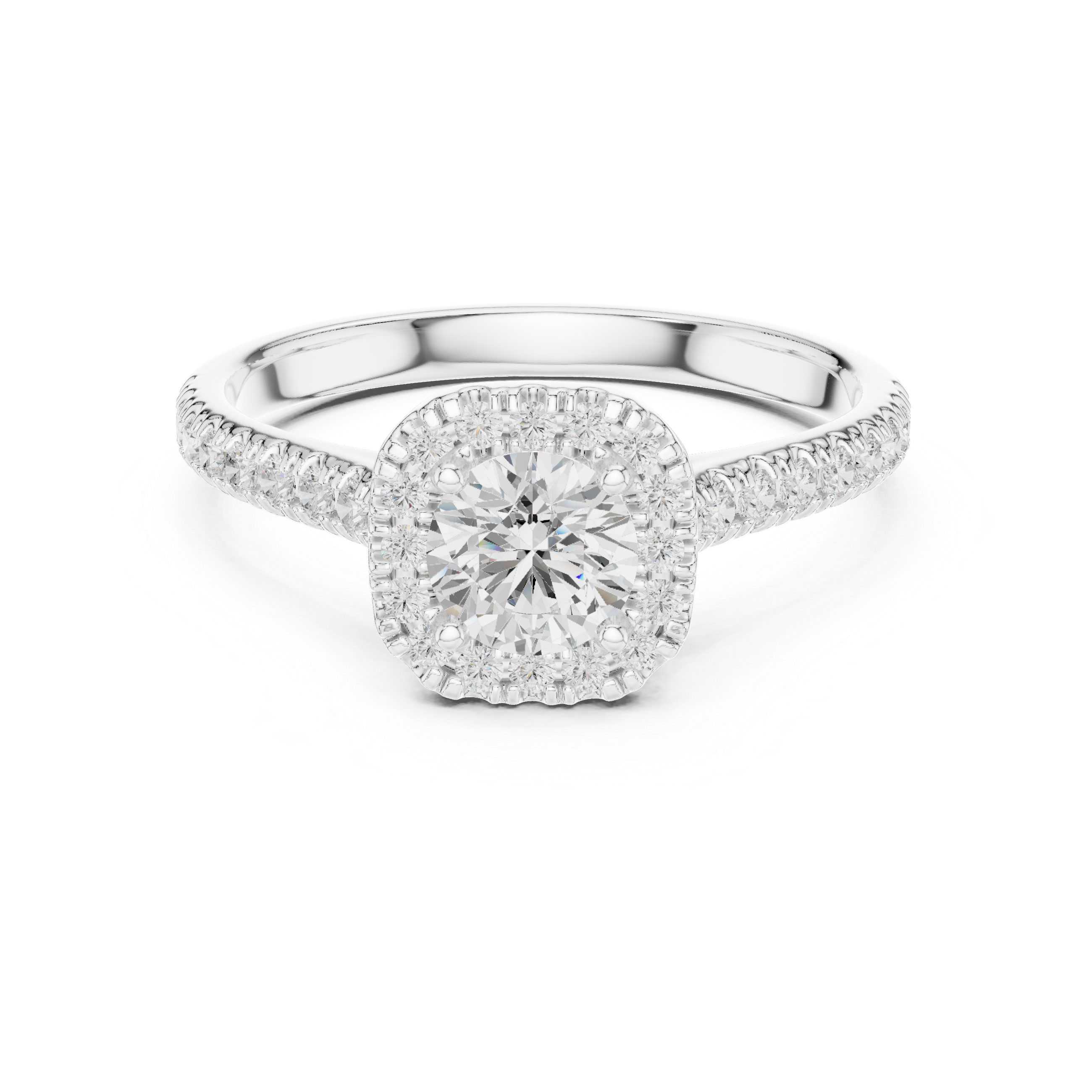 Modern Classic Halo Ring with Prong Setting & Diamond Accents