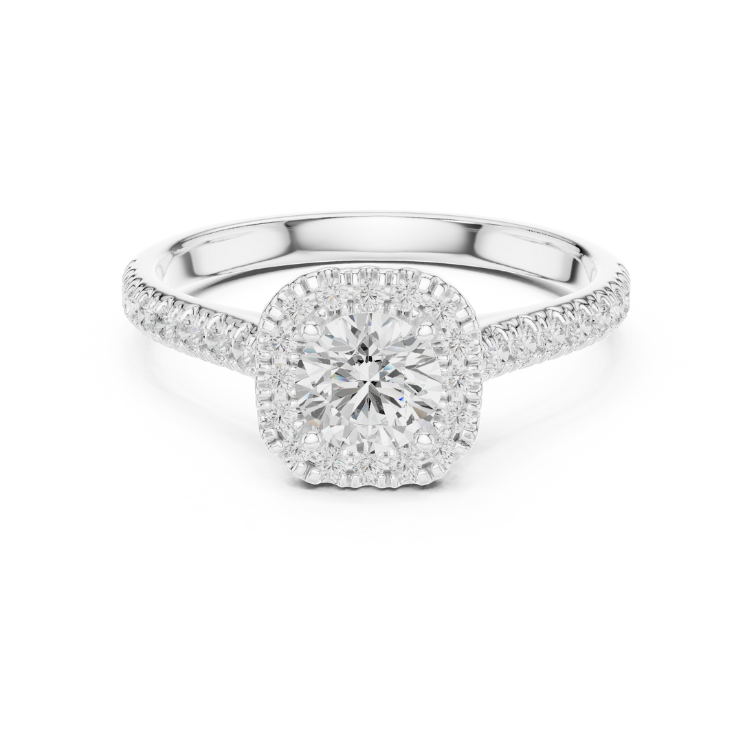 Modern Classic Halo Ring with Prong Setting & Diamond Accents