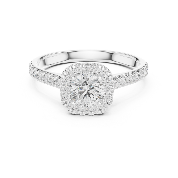 Modern Classic Halo Ring with Prong Setting & Diamond Accents