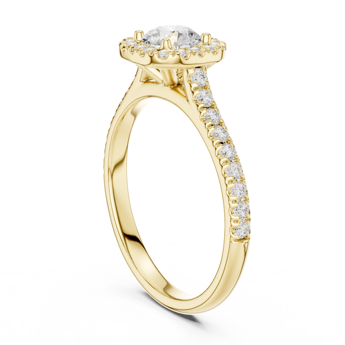 Modern Classic Halo Ring with Prong Setting & Diamond Accents