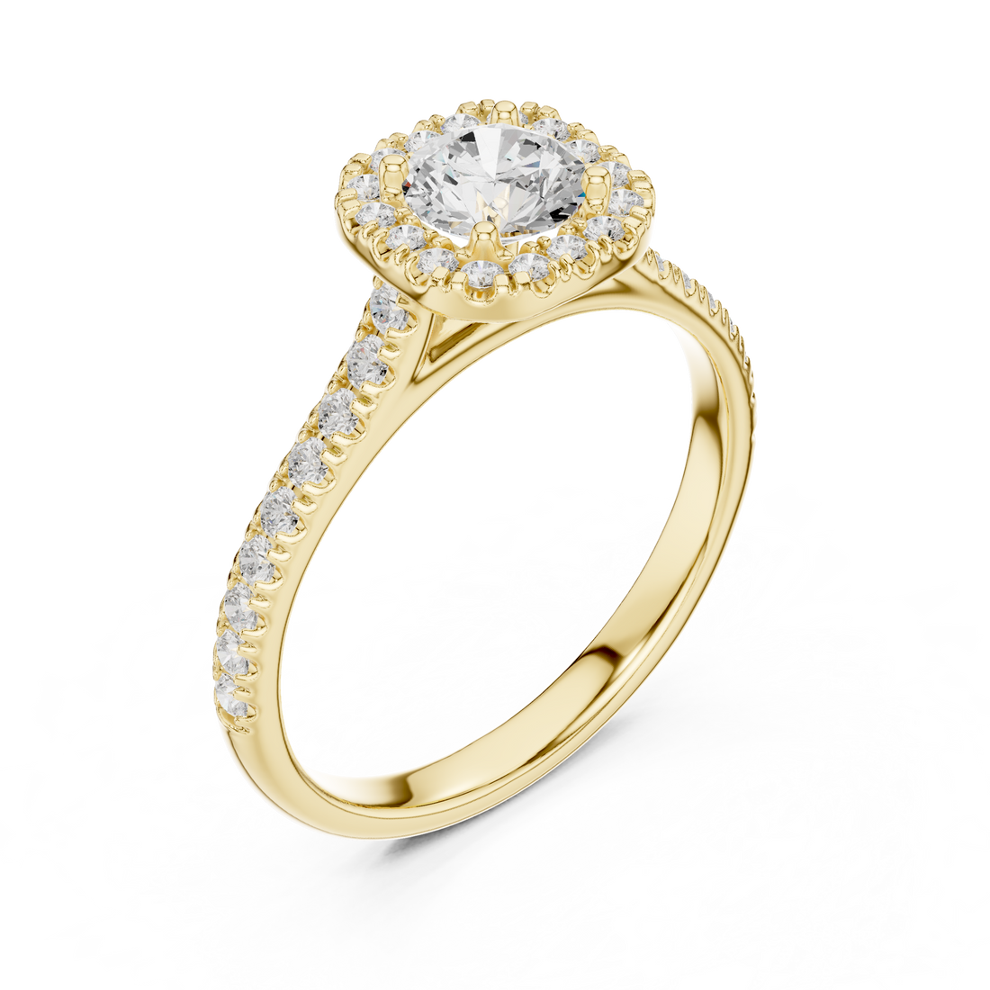 Modern Classic Halo Ring with Prong Setting & Diamond Accents