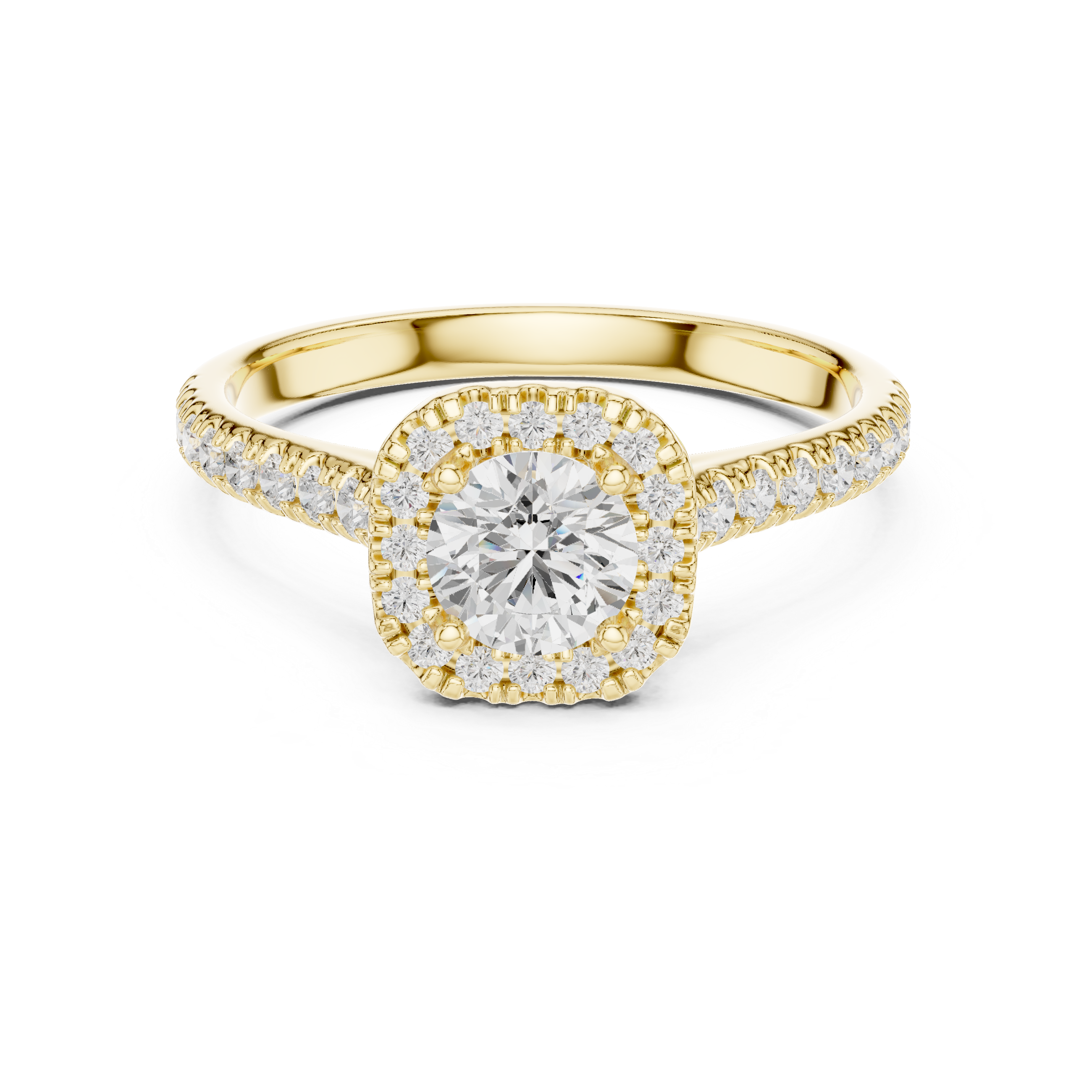 Modern Classic Halo Ring with Prong Setting & Diamond Accents