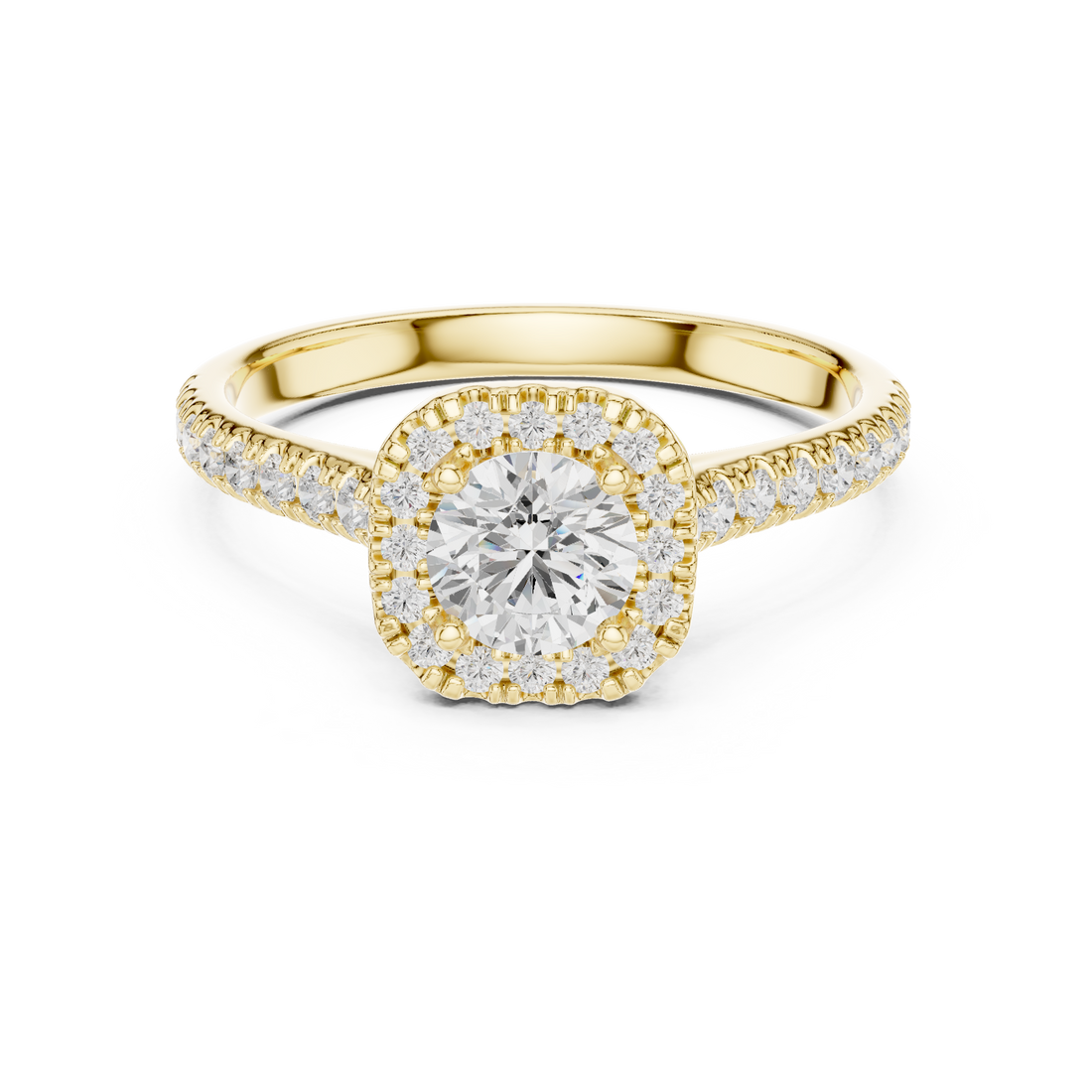 Modern Classic Halo Ring with Prong Setting & Diamond Accents