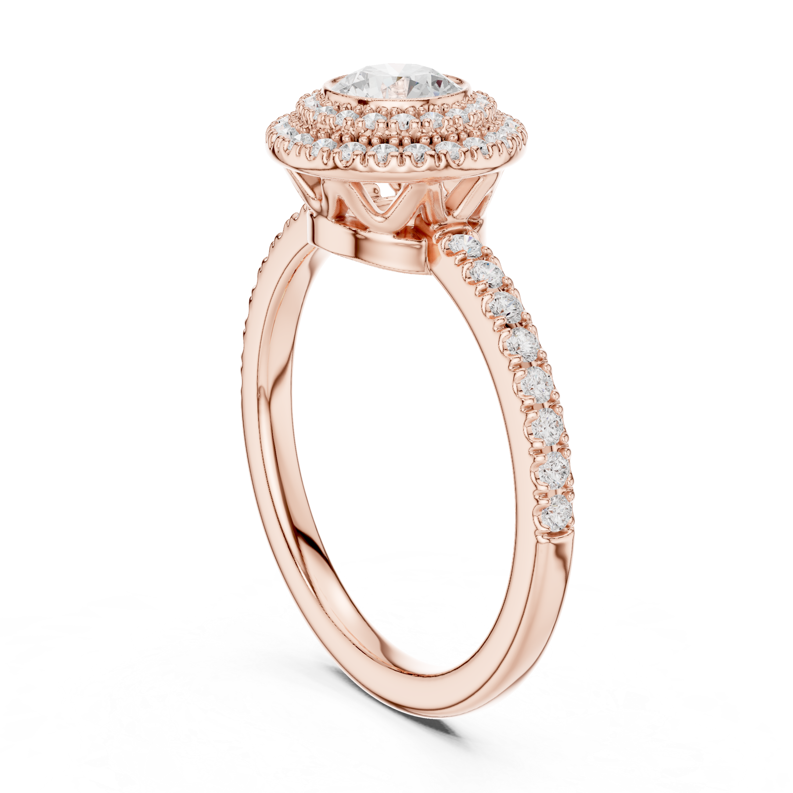 Elegant Double Halo Diamond Ring, White Gold Engagement Ring, Round Cut Pave Band Ring, Wedding Jewelry for Women