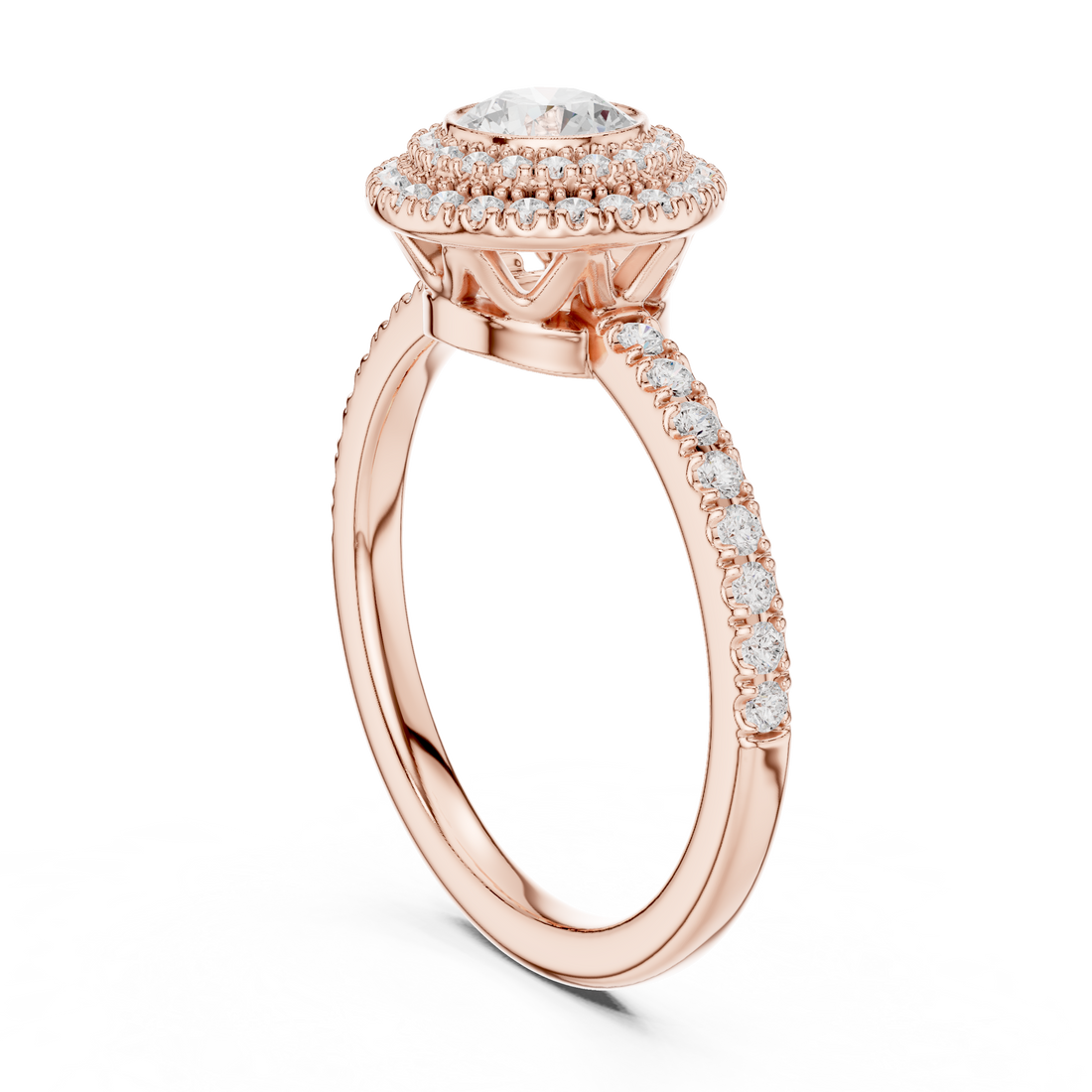 Elegant Double Halo Diamond Ring, White Gold Engagement Ring, Round Cut Pave Band Ring, Wedding Jewelry for Women