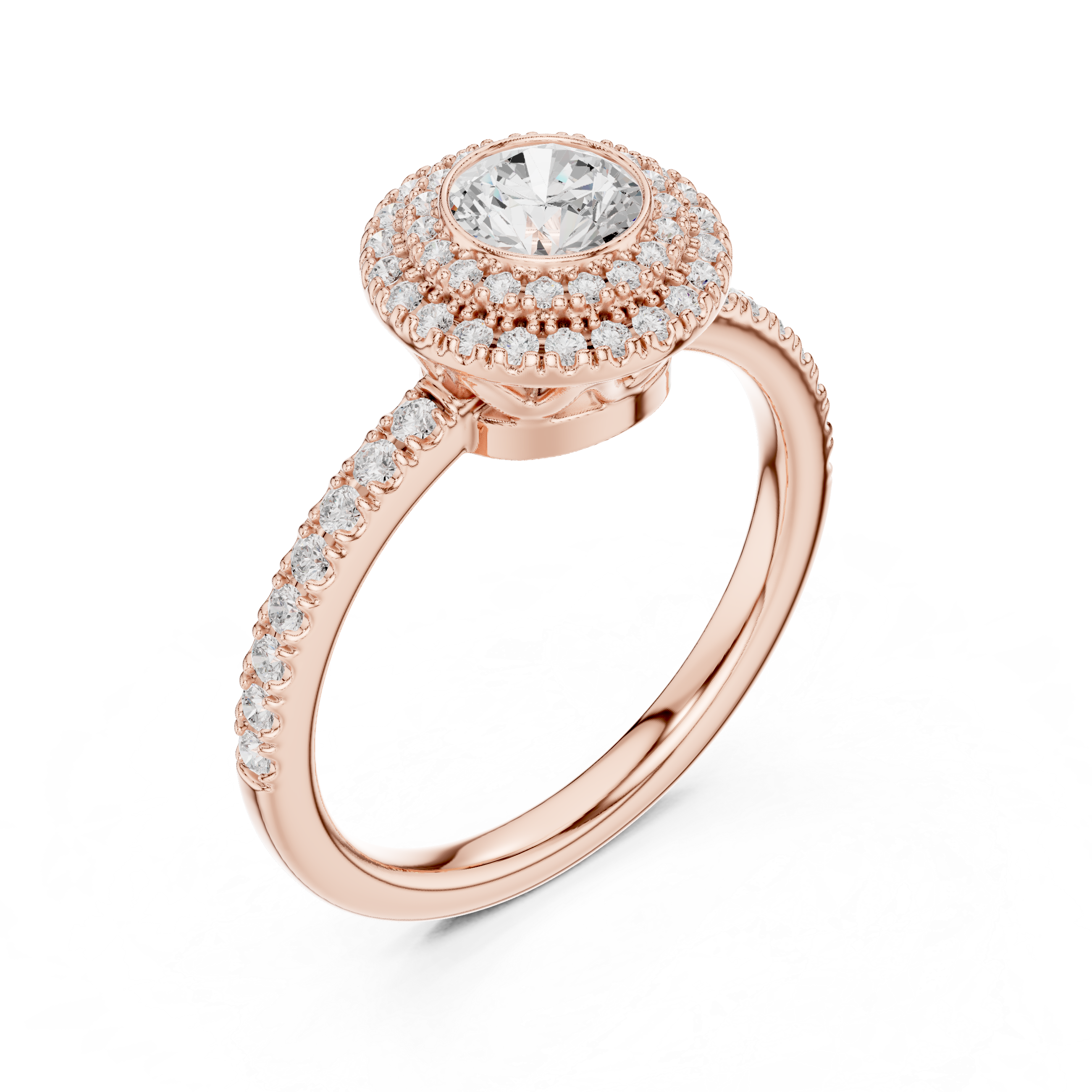 Elegant Double Halo Diamond Ring, White Gold Engagement Ring, Round Cut Pave Band Ring, Wedding Jewelry for Women