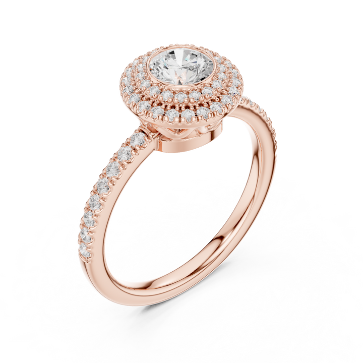 Elegant Double Halo Diamond Ring, White Gold Engagement Ring, Round Cut Pave Band Ring, Wedding Jewelry for Women
