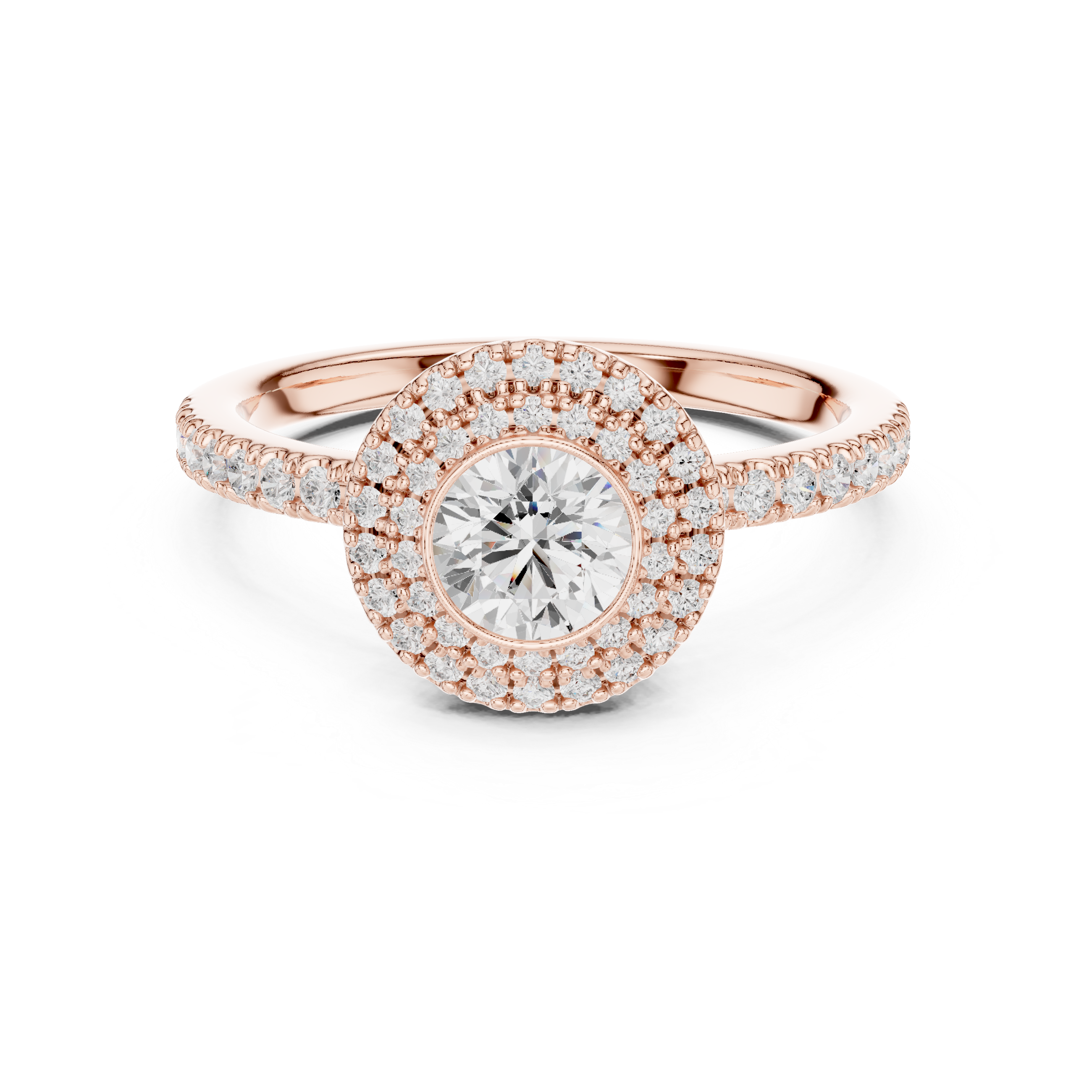 Elegant Double Halo Diamond Ring, White Gold Engagement Ring, Round Cut Pave Band Ring, Wedding Jewelry for Women