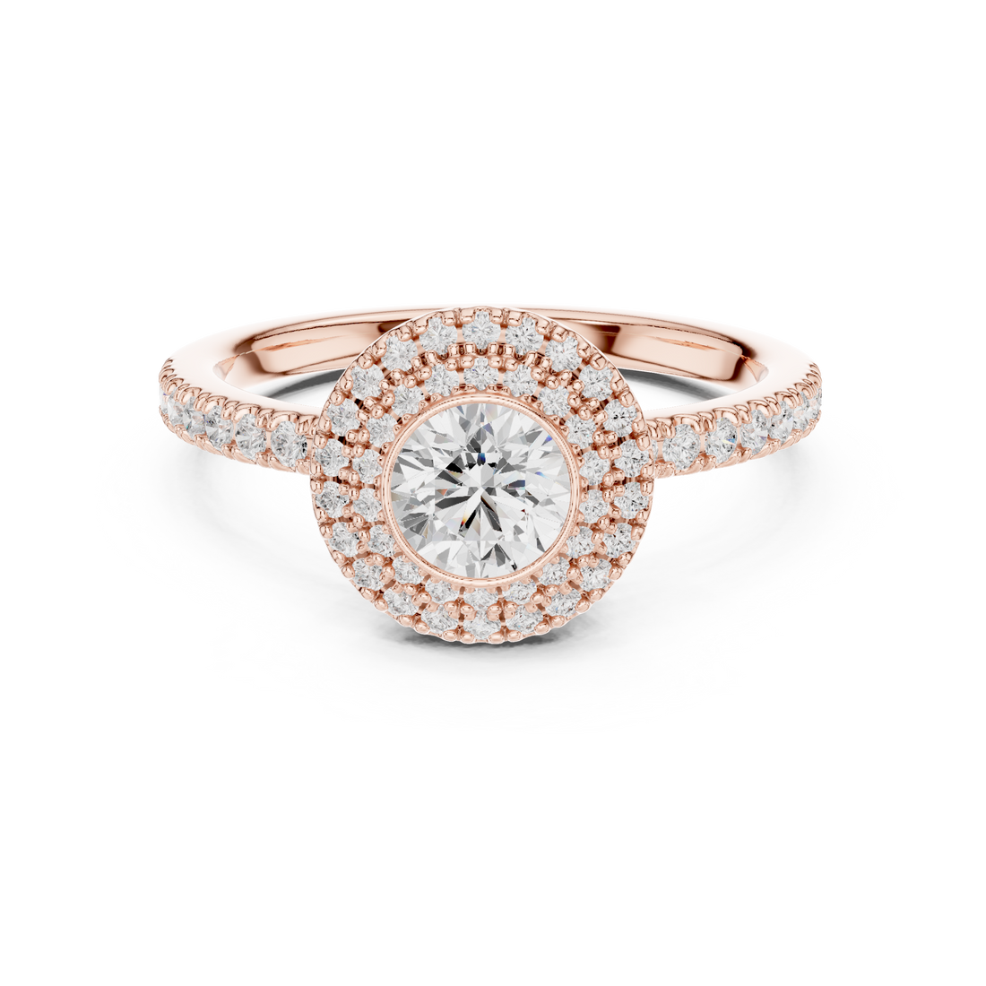 Elegant Double Halo Diamond Ring, White Gold Engagement Ring, Round Cut Pave Band Ring, Wedding Jewelry for Women