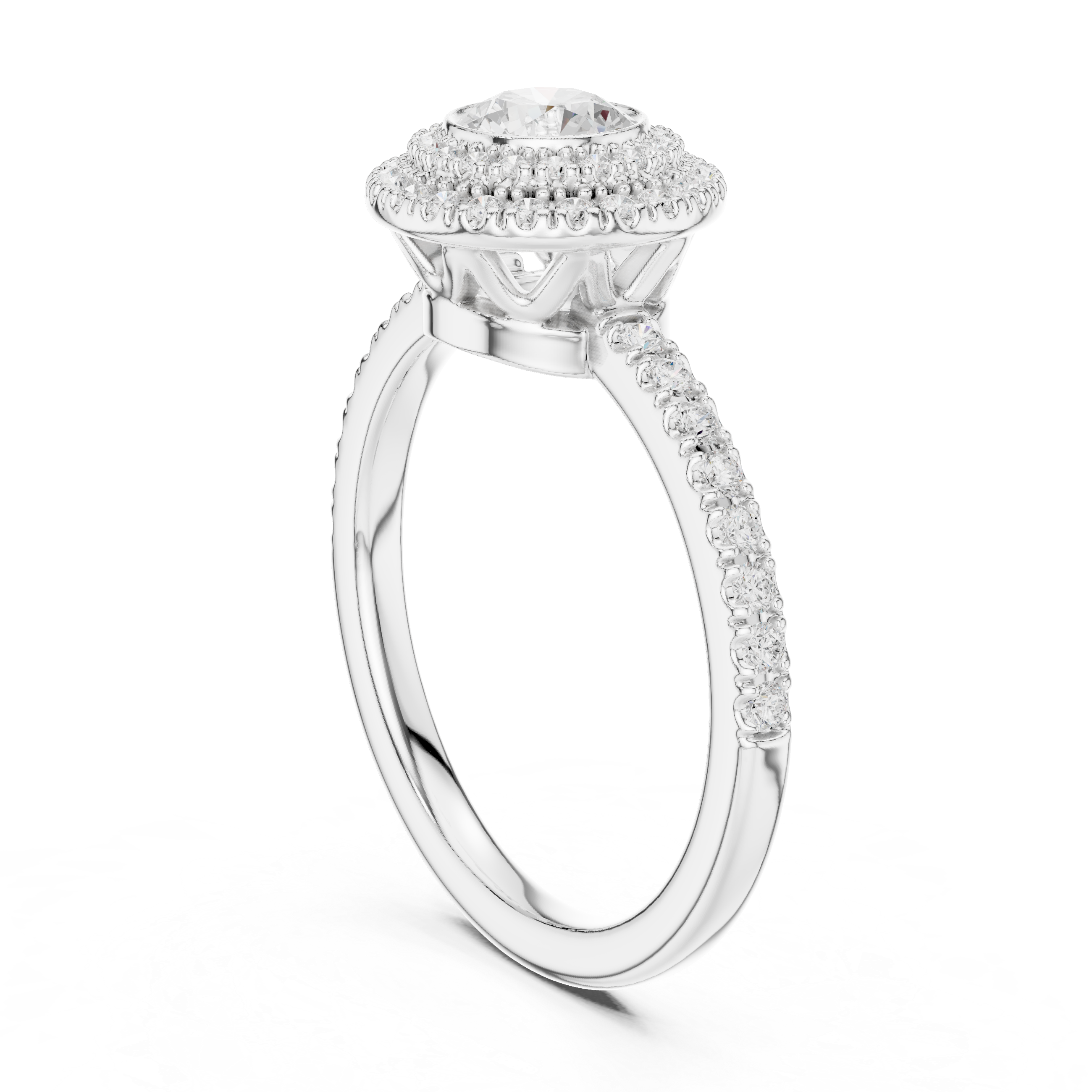 Elegant Double Halo Diamond Ring, White Gold Engagement Ring, Round Cut Pave Band Ring, Wedding Jewelry for Women