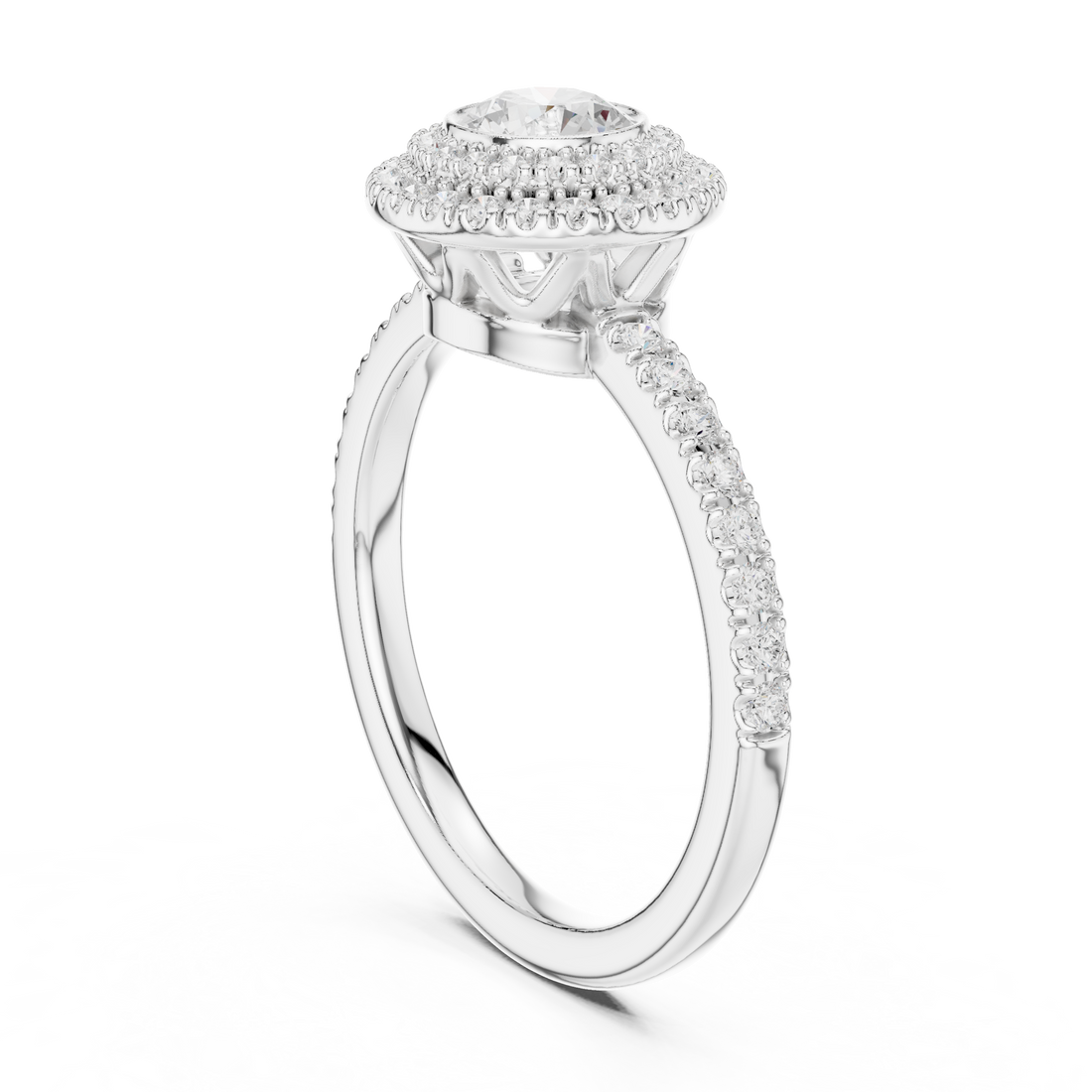 Elegant Double Halo Diamond Ring, White Gold Engagement Ring, Round Cut Pave Band Ring, Wedding Jewelry for Women