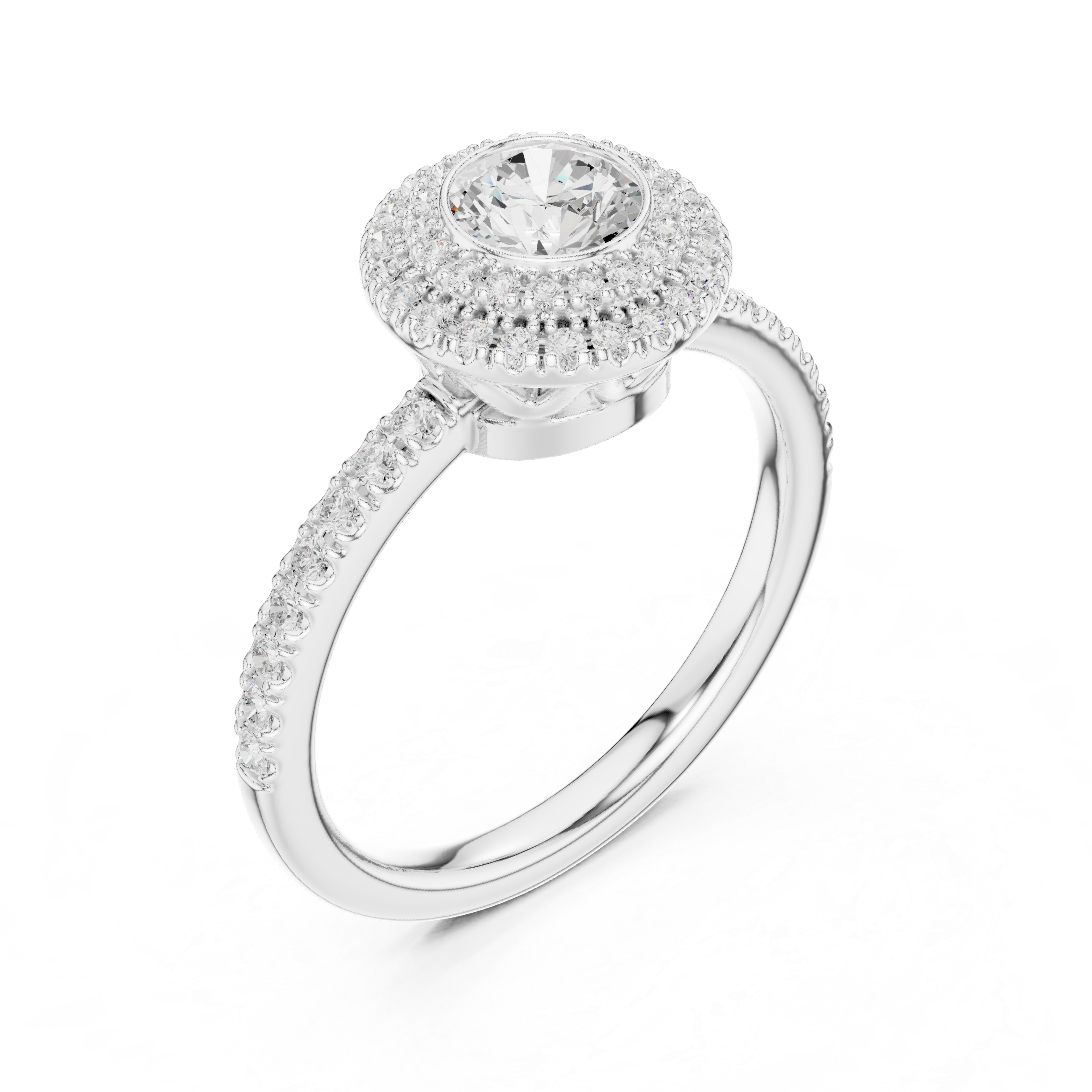 Elegant Double Halo Diamond Ring, White Gold Engagement Ring, Round Cut Pave Band Ring, Wedding Jewelry for Women