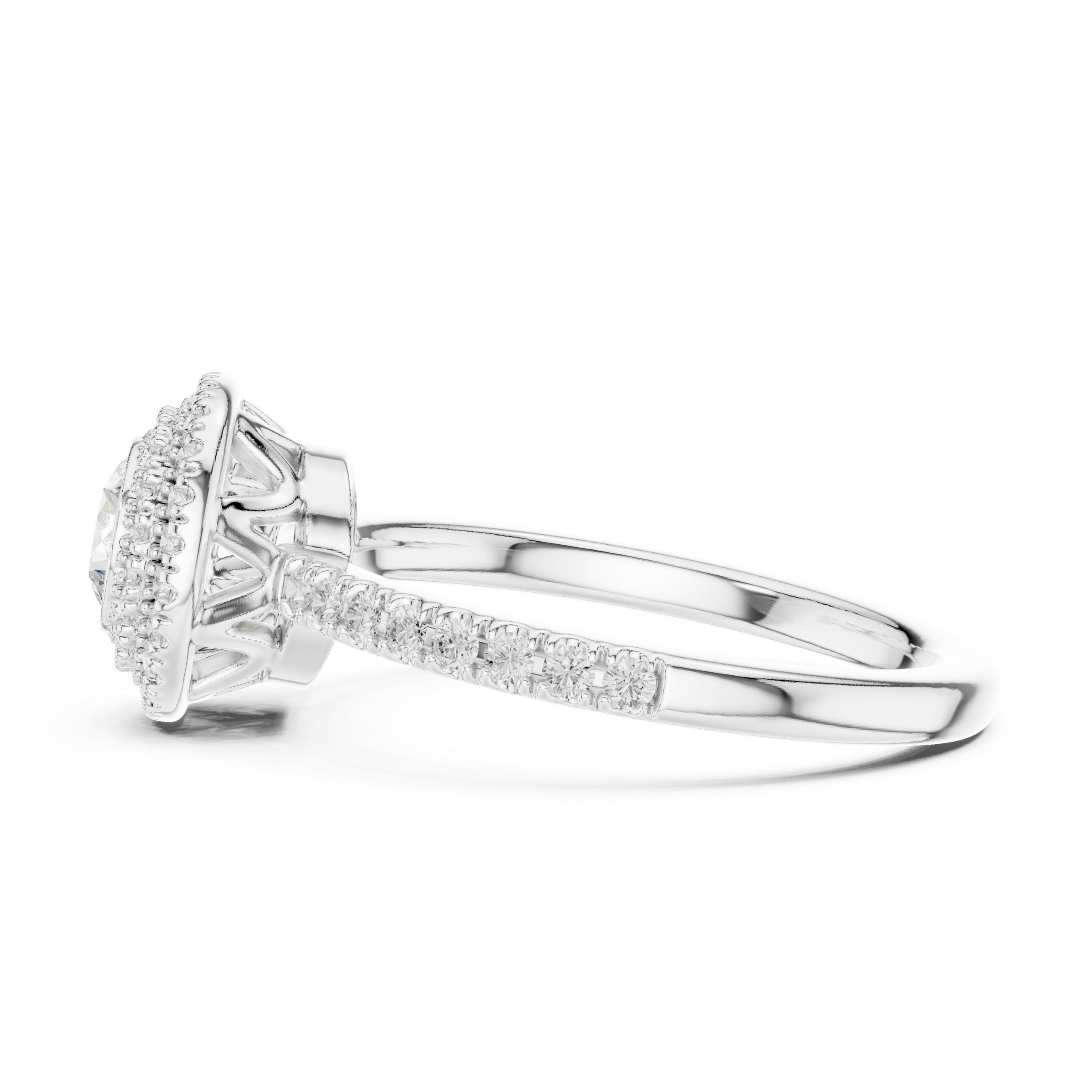 Elegant Double Halo Diamond Ring, White Gold Engagement Ring, Round Cut Pave Band Ring, Wedding Jewelry for Women