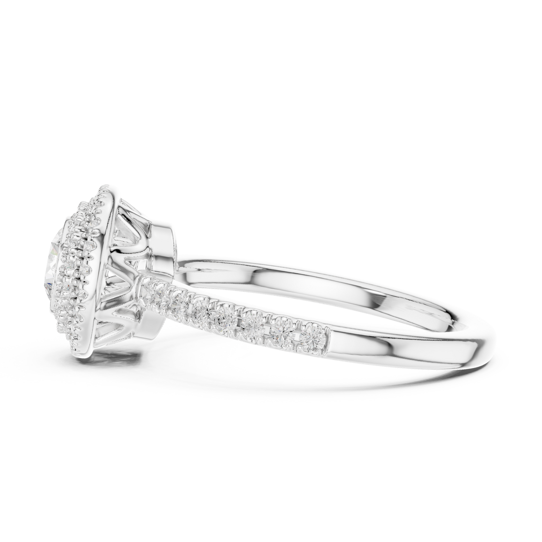 Elegant Double Halo Diamond Ring, White Gold Engagement Ring, Round Cut Pave Band Ring, Wedding Jewelry for Women