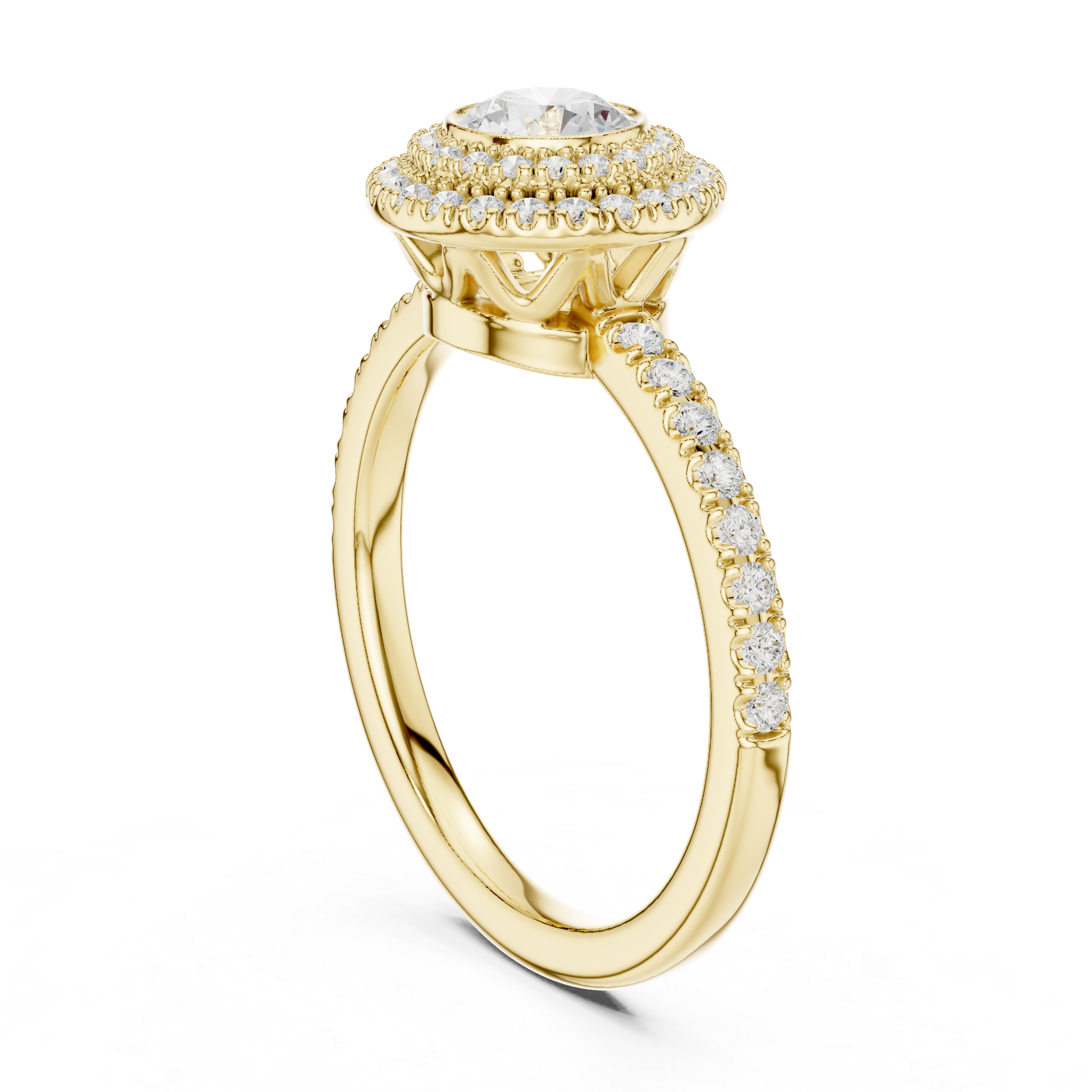 Elegant Double Halo Diamond Ring, White Gold Engagement Ring, Round Cut Pave Band Ring, Wedding Jewelry for Women