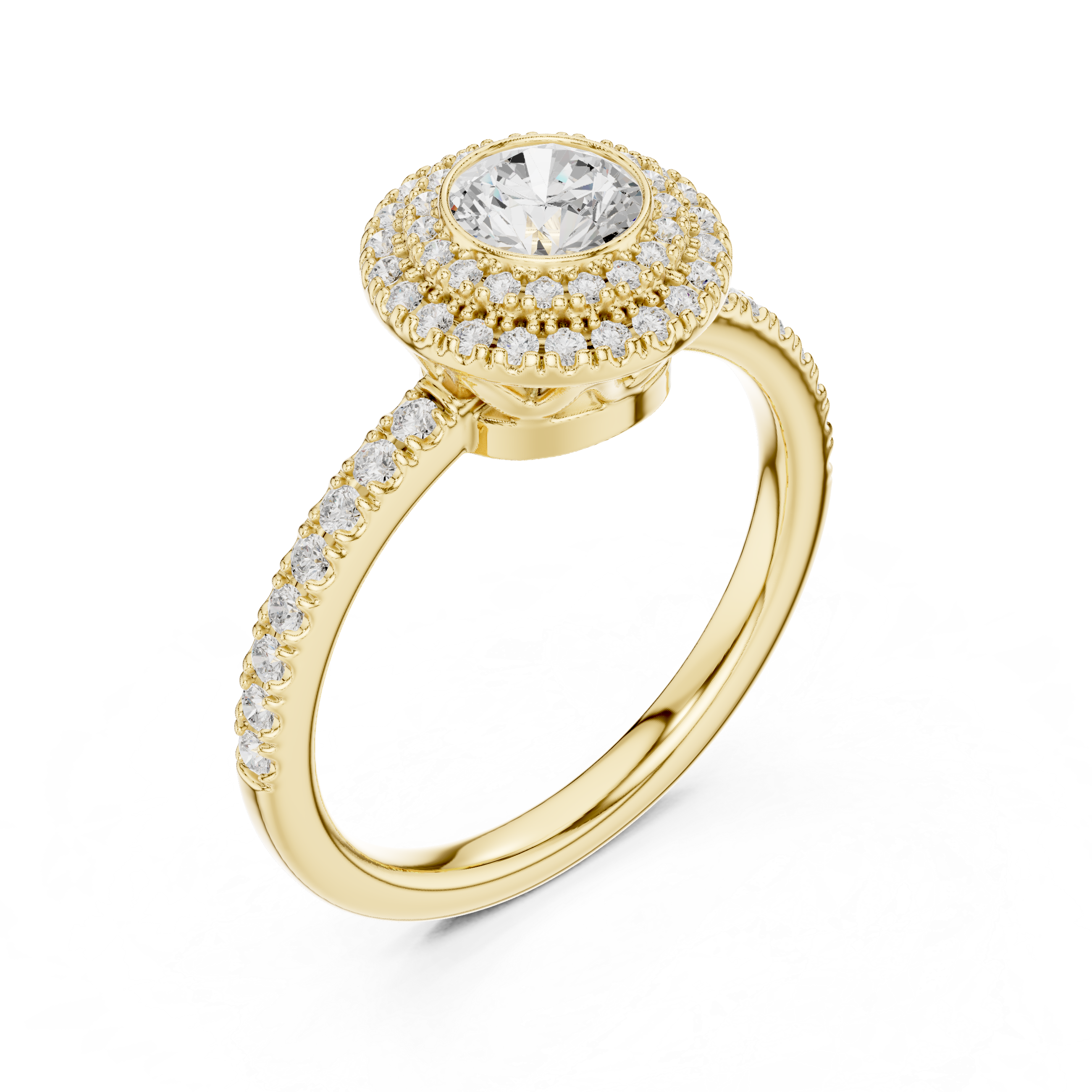 Elegant Double Halo Diamond Ring, White Gold Engagement Ring, Round Cut Pave Band Ring, Wedding Jewelry for Women