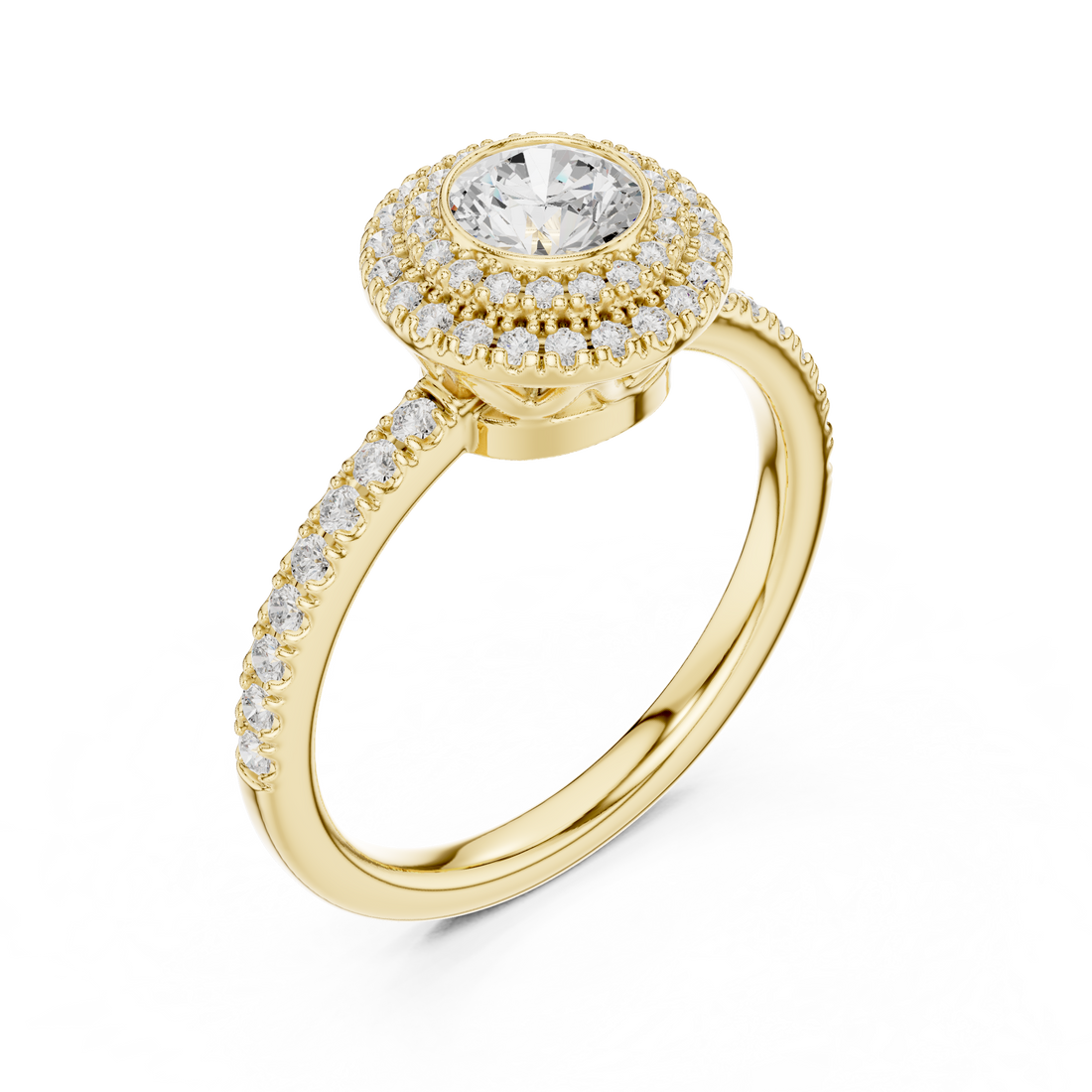 Elegant Double Halo Diamond Ring, White Gold Engagement Ring, Round Cut Pave Band Ring, Wedding Jewelry for Women