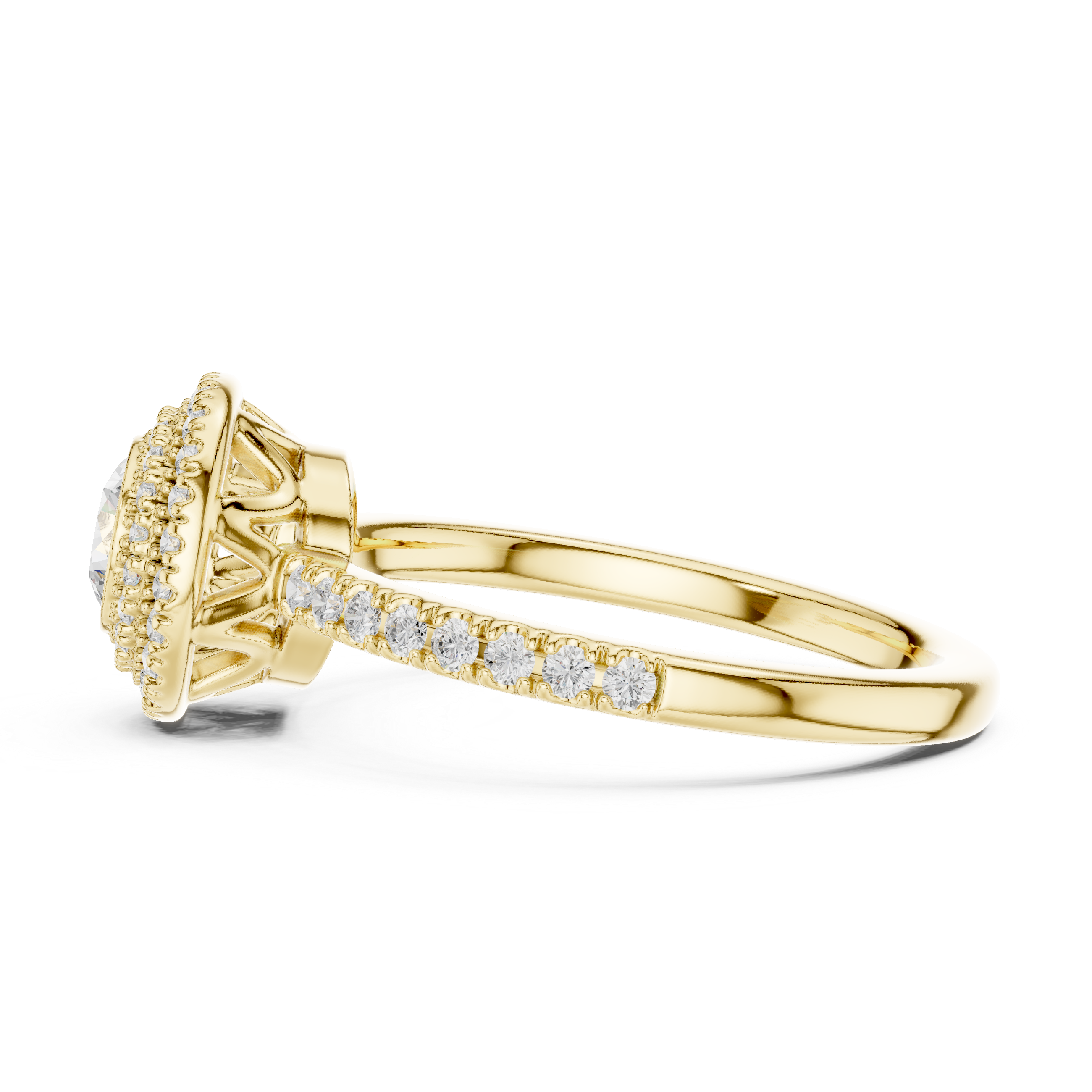 Elegant Double Halo Diamond Ring, White Gold Engagement Ring, Round Cut Pave Band Ring, Wedding Jewelry for Women