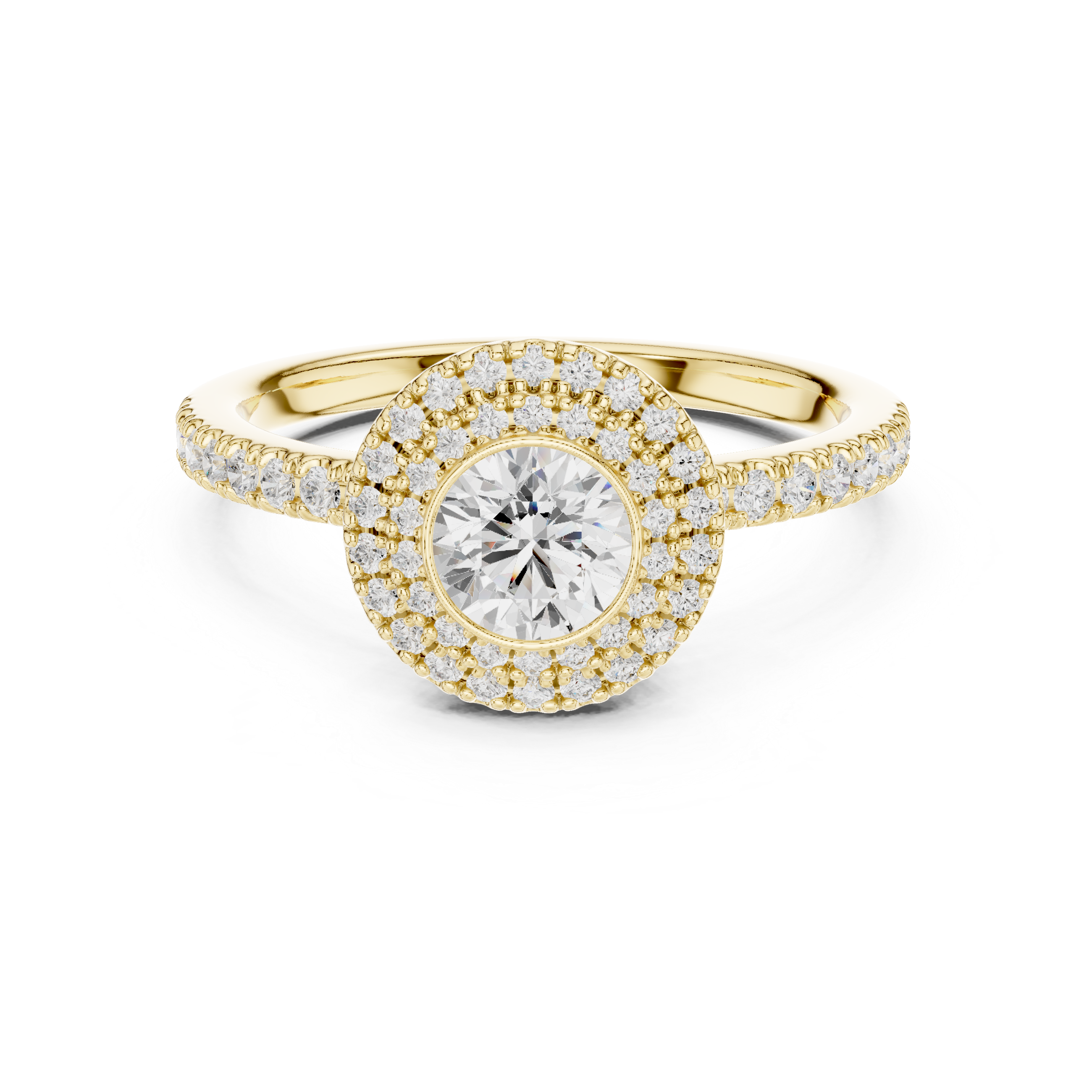 Elegant Double Halo Diamond Ring, White Gold Engagement Ring, Round Cut Pave Band Ring, Wedding Jewelry for Women