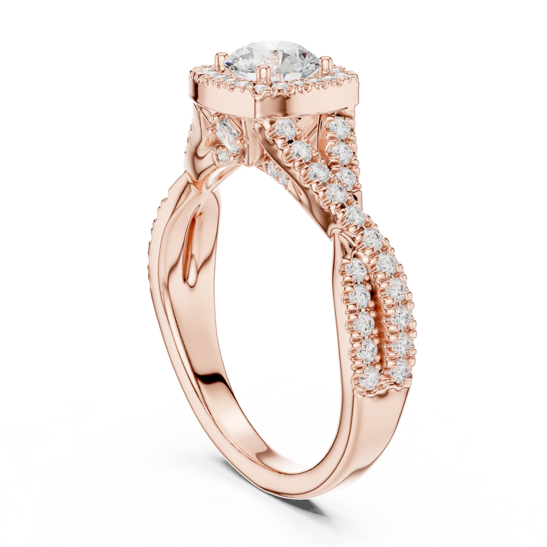 Brilliant Round Halo Ring with Twisted Pave Band for Her