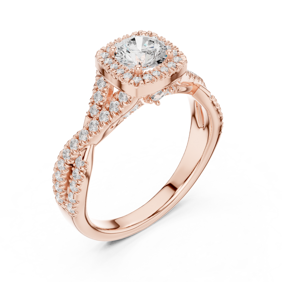 Brilliant Round Halo Ring with Twisted Pave Band for Her