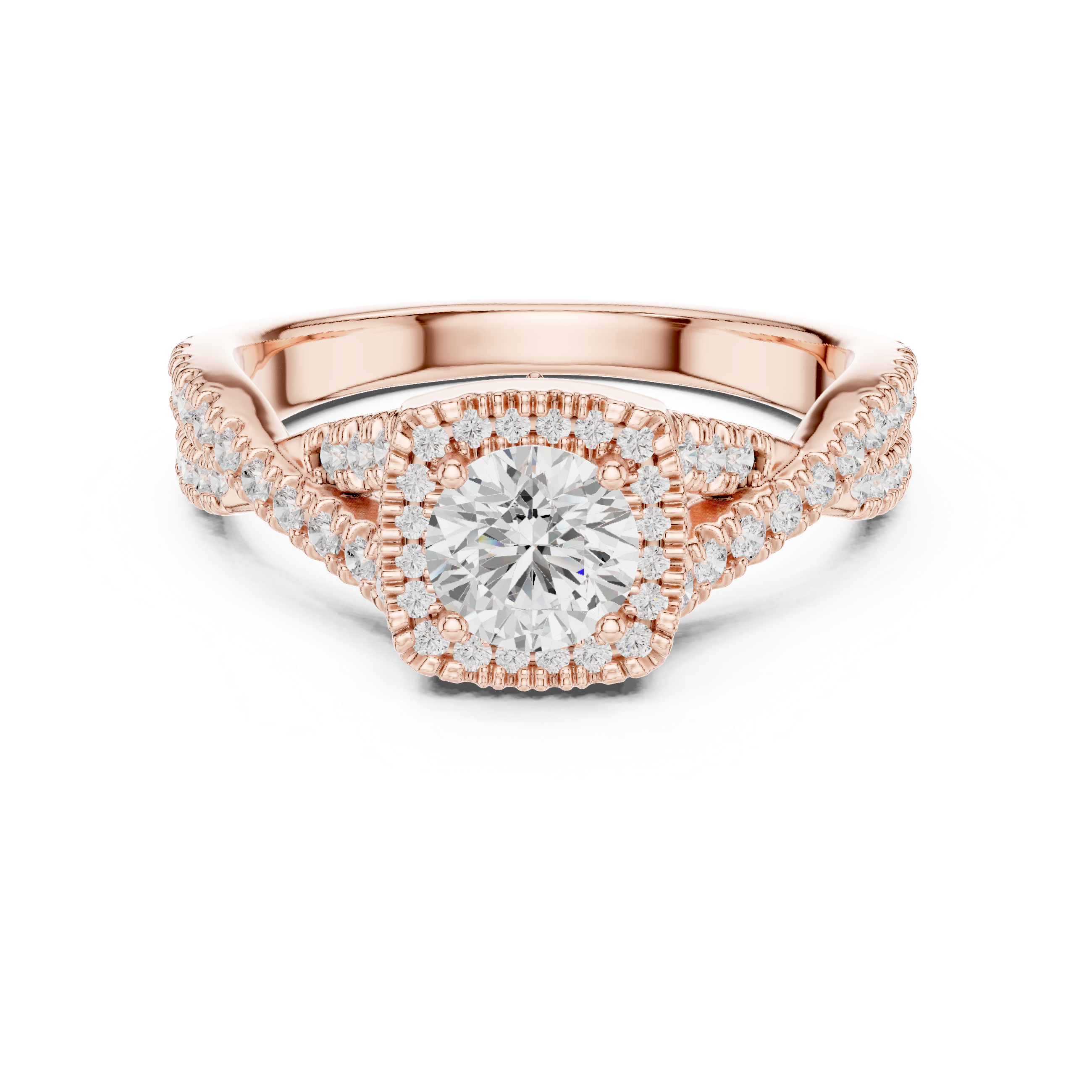 Brilliant Round Halo Ring with Twisted Pave Band for Her