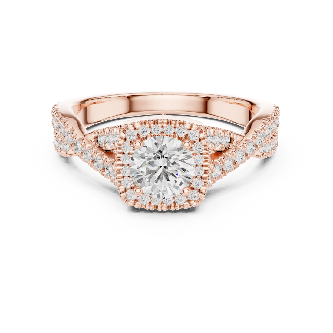 Brilliant Round Halo Ring with Twisted Pave Band for Her