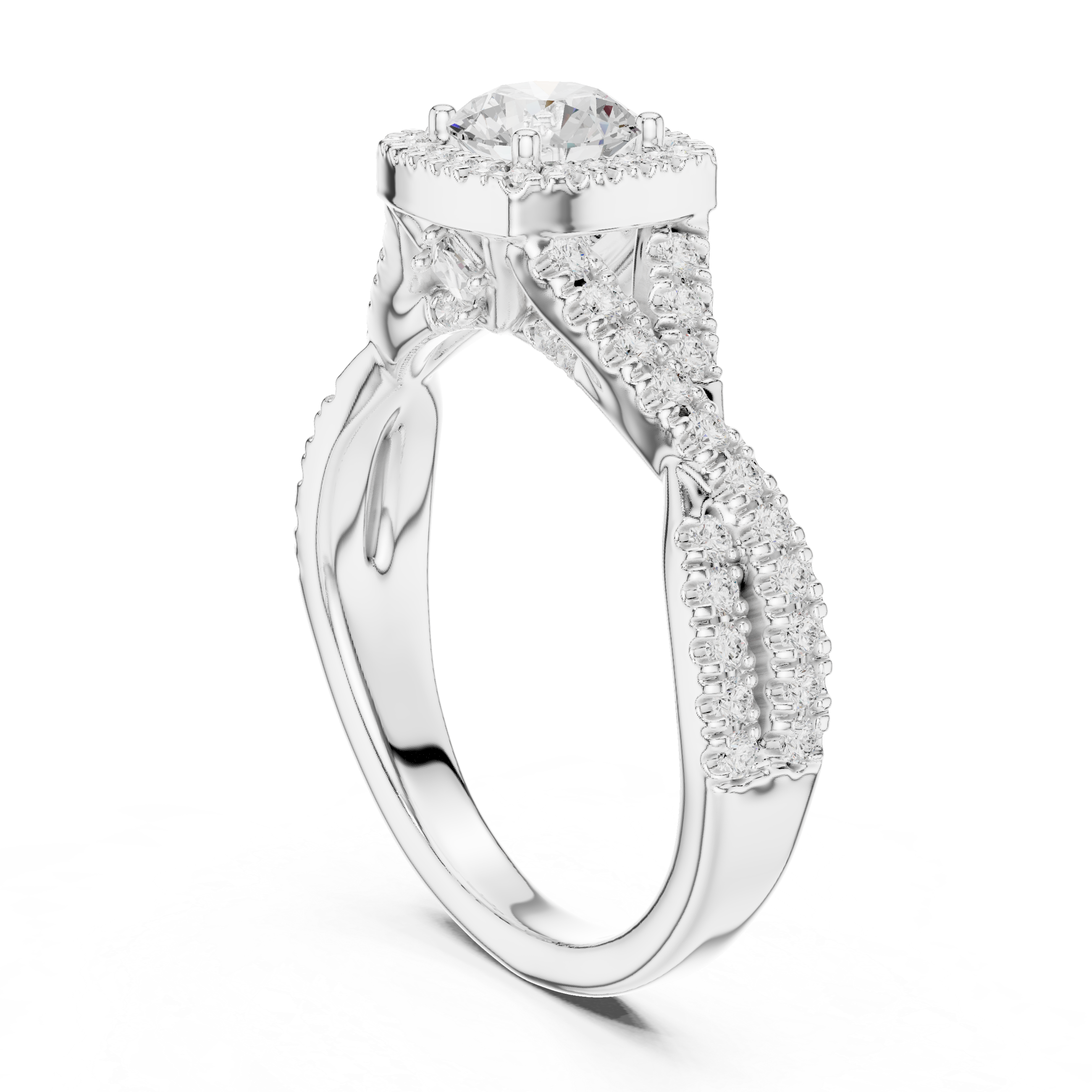 Brilliant Round Halo Ring with Twisted Pave Band for Her
