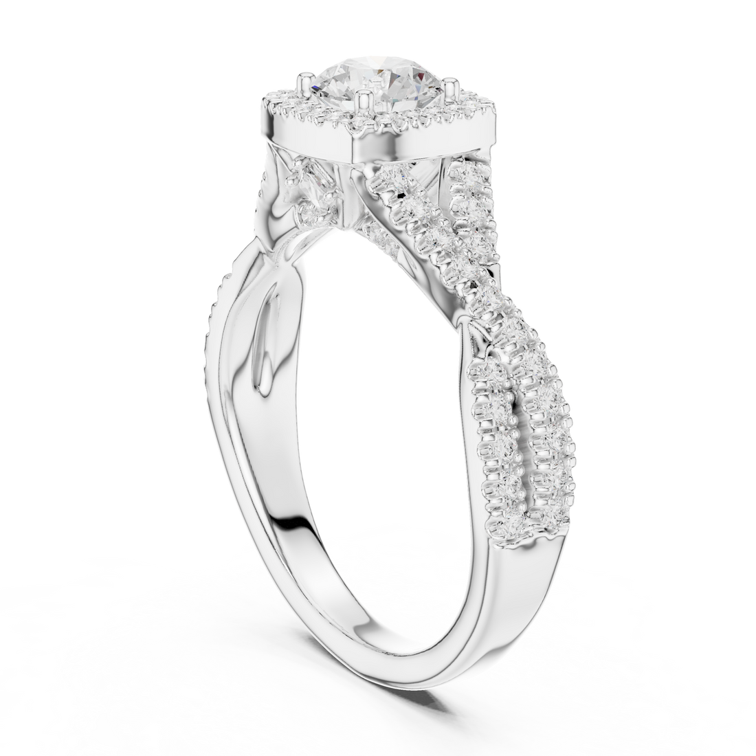 Brilliant Round Halo Ring with Twisted Pave Band for Her