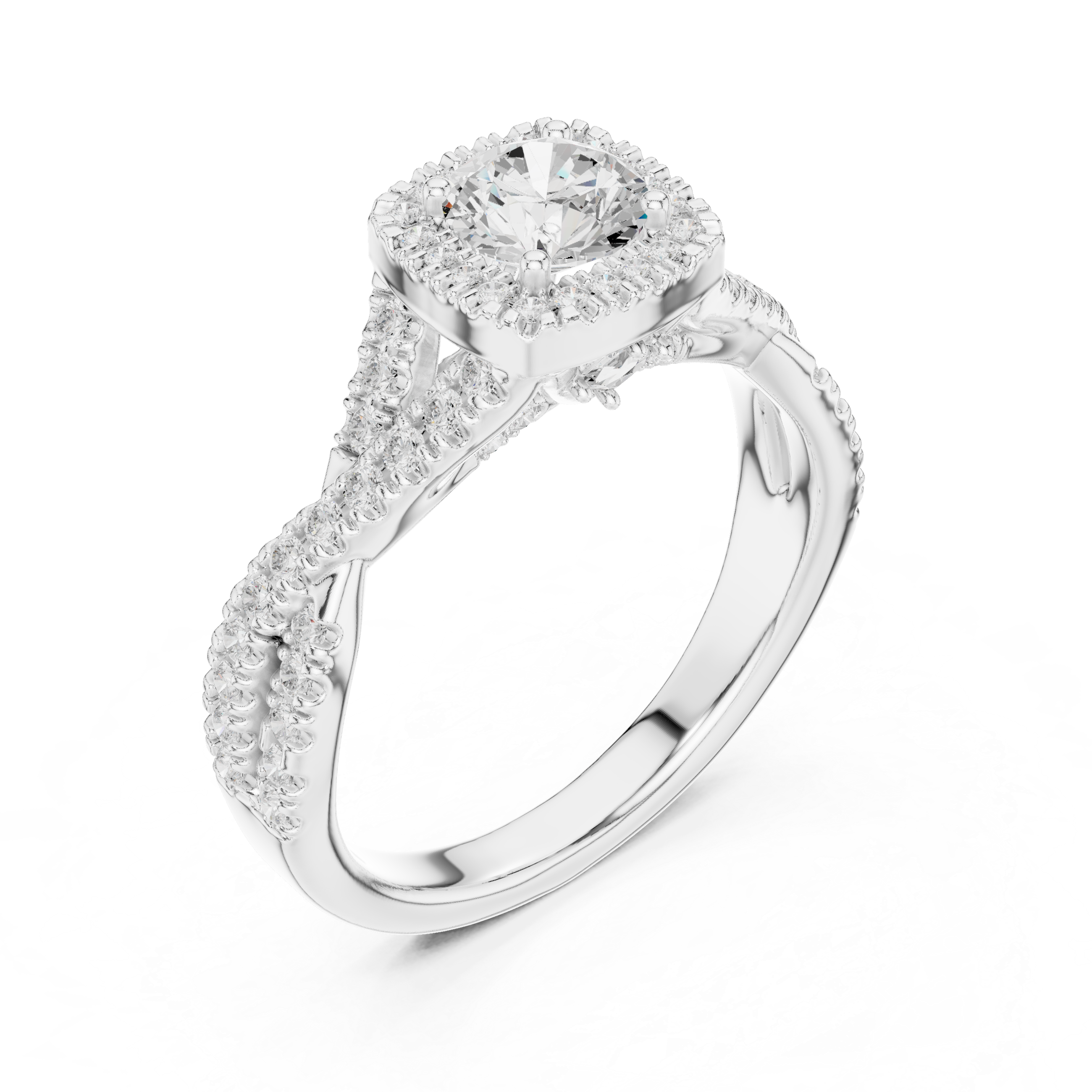 Brilliant Round Halo Ring with Twisted Pave Band for Her
