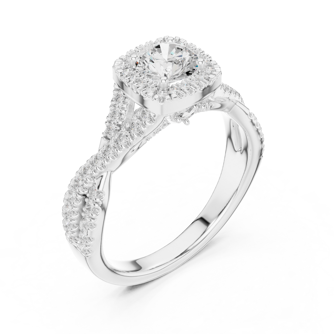 Brilliant Round Halo Ring with Twisted Pave Band for Her