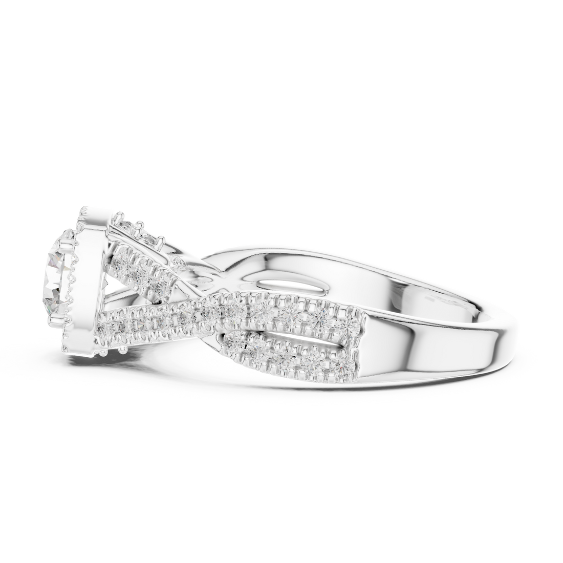 Brilliant Round Halo Ring with Twisted Pave Band for Her