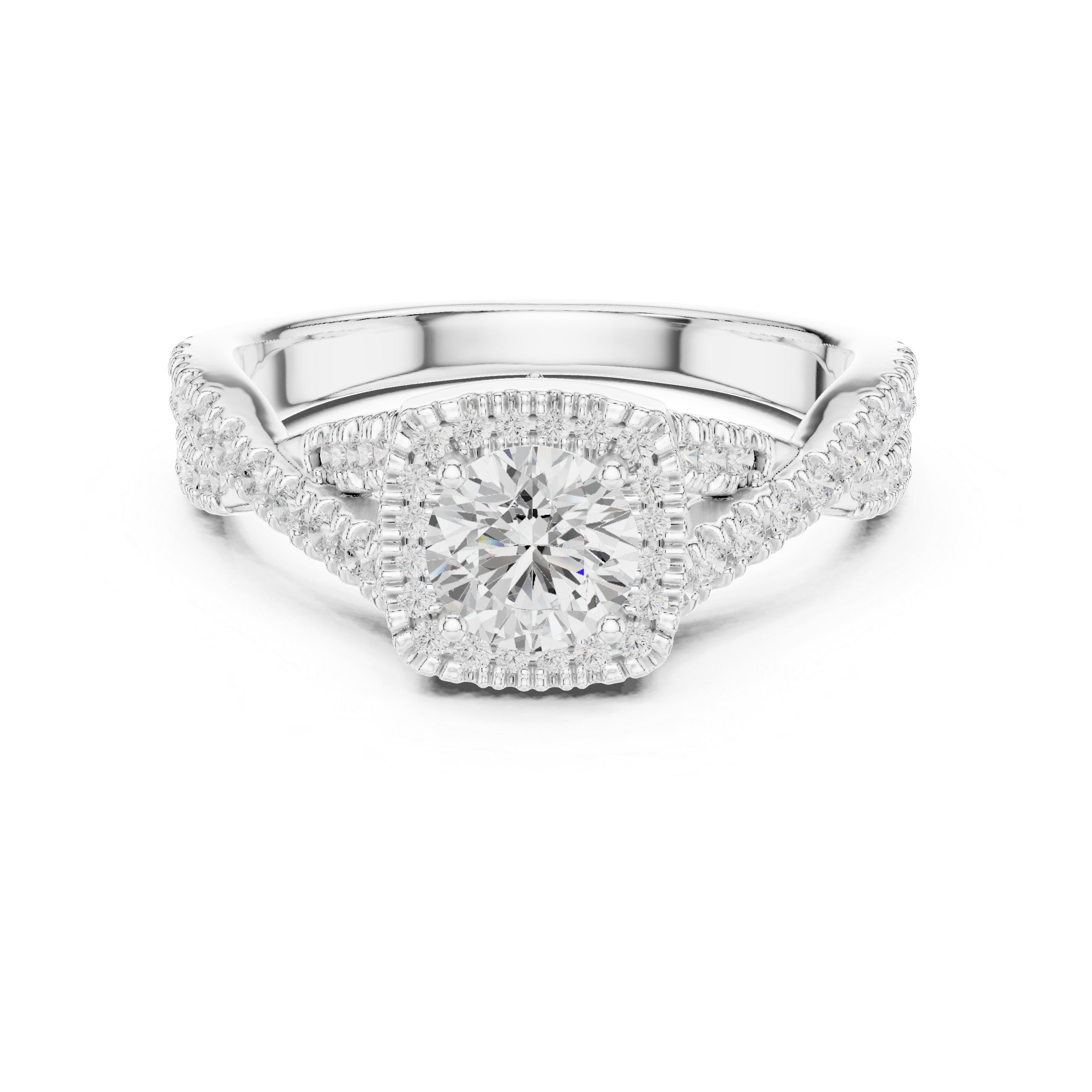 Brilliant Round Halo Ring with Twisted Pave Band for Her