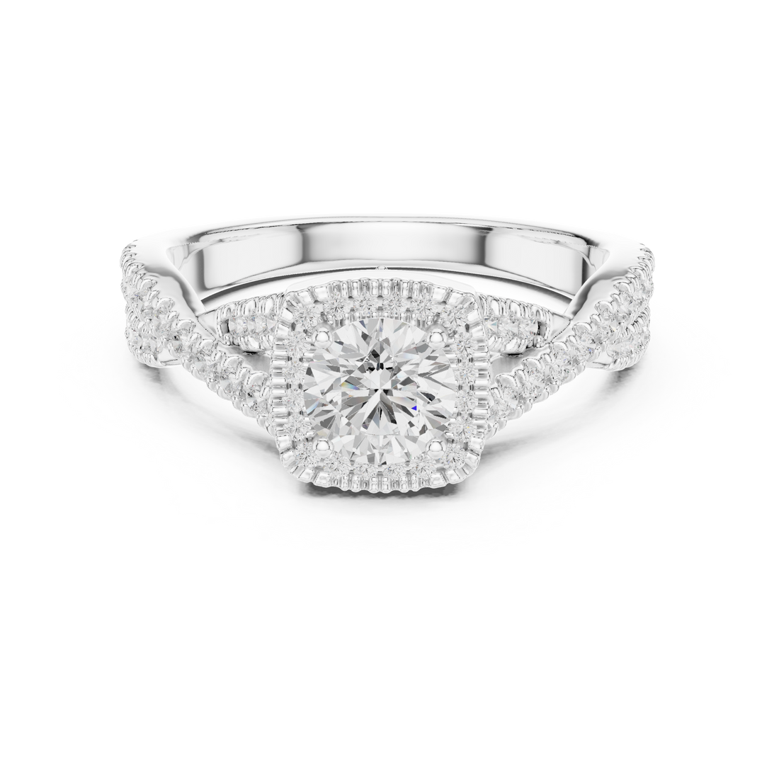 Brilliant Round Halo Ring with Twisted Pave Band for Her