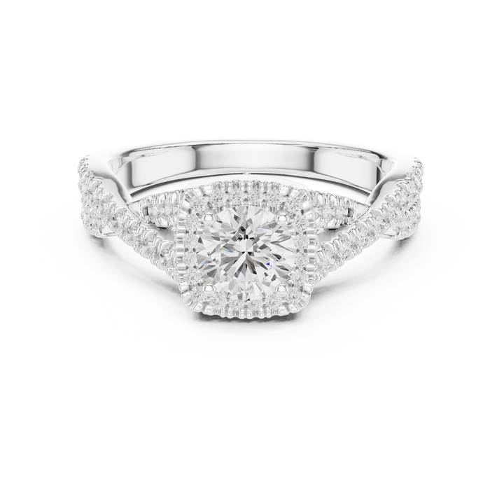 Brilliant Round Halo Ring with Twisted Pave Band for Her