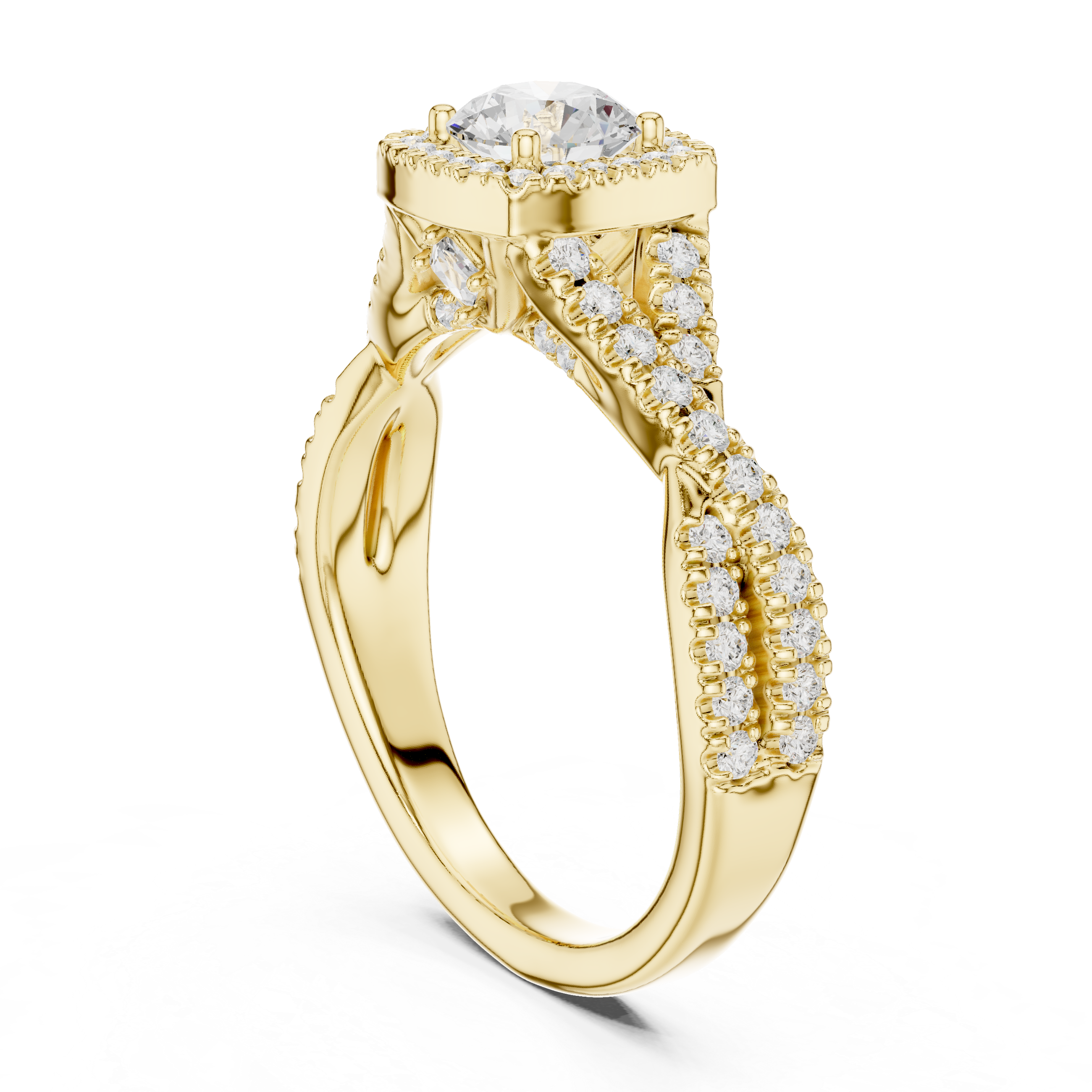 Brilliant Round Halo Ring with Twisted Pave Band for Her