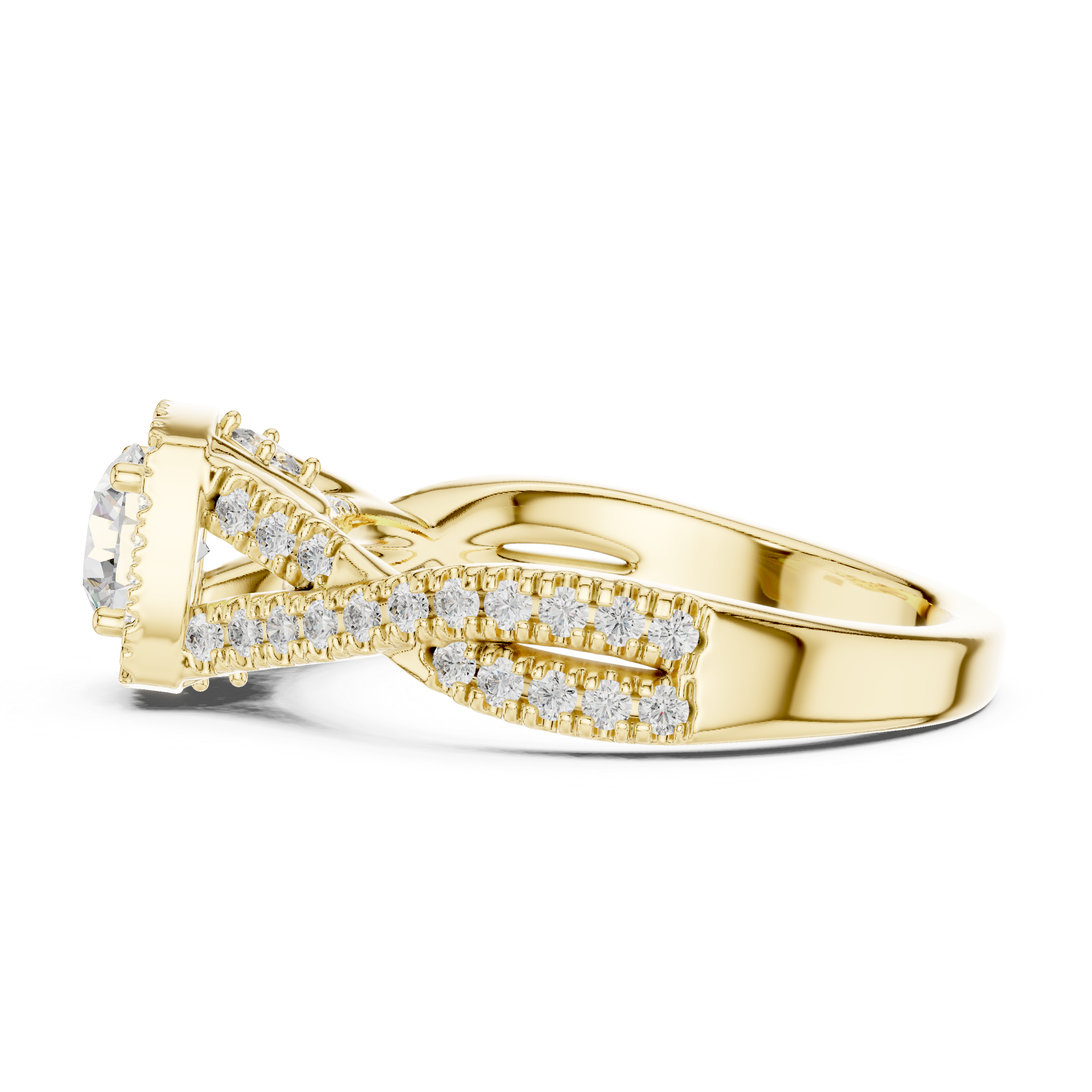 Brilliant Round Halo Ring with Twisted Pave Band for Her
